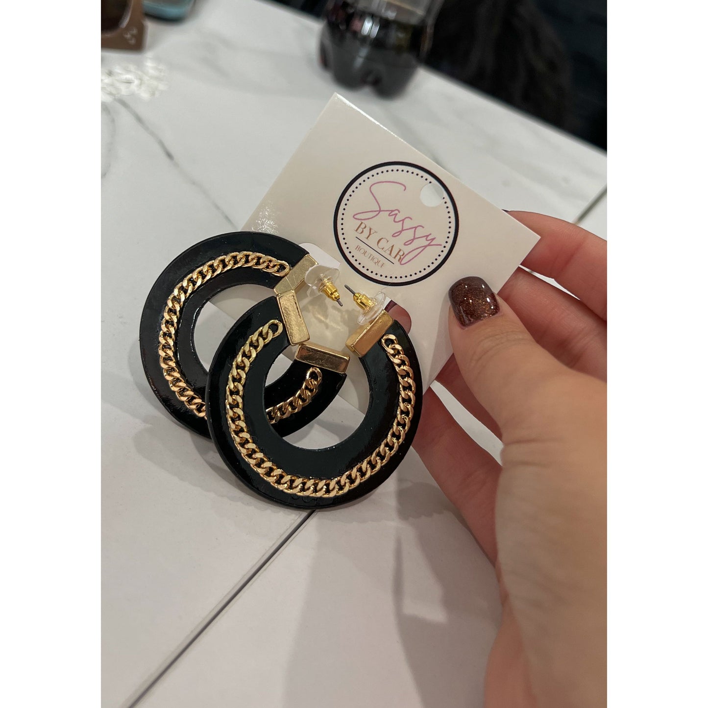 Black Hoops w/ Gold Chain