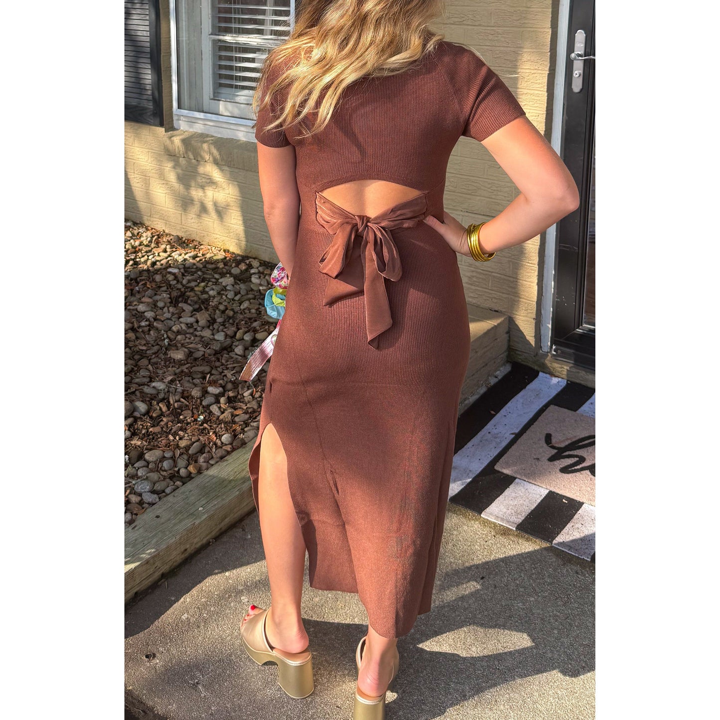 Sammy Midi Knit Dress, Chocolate Brown