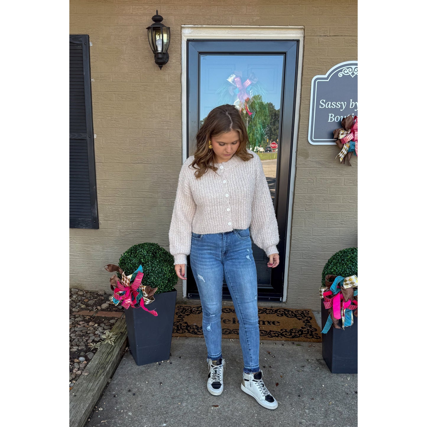 Fuzzy Cardigan, Taupe