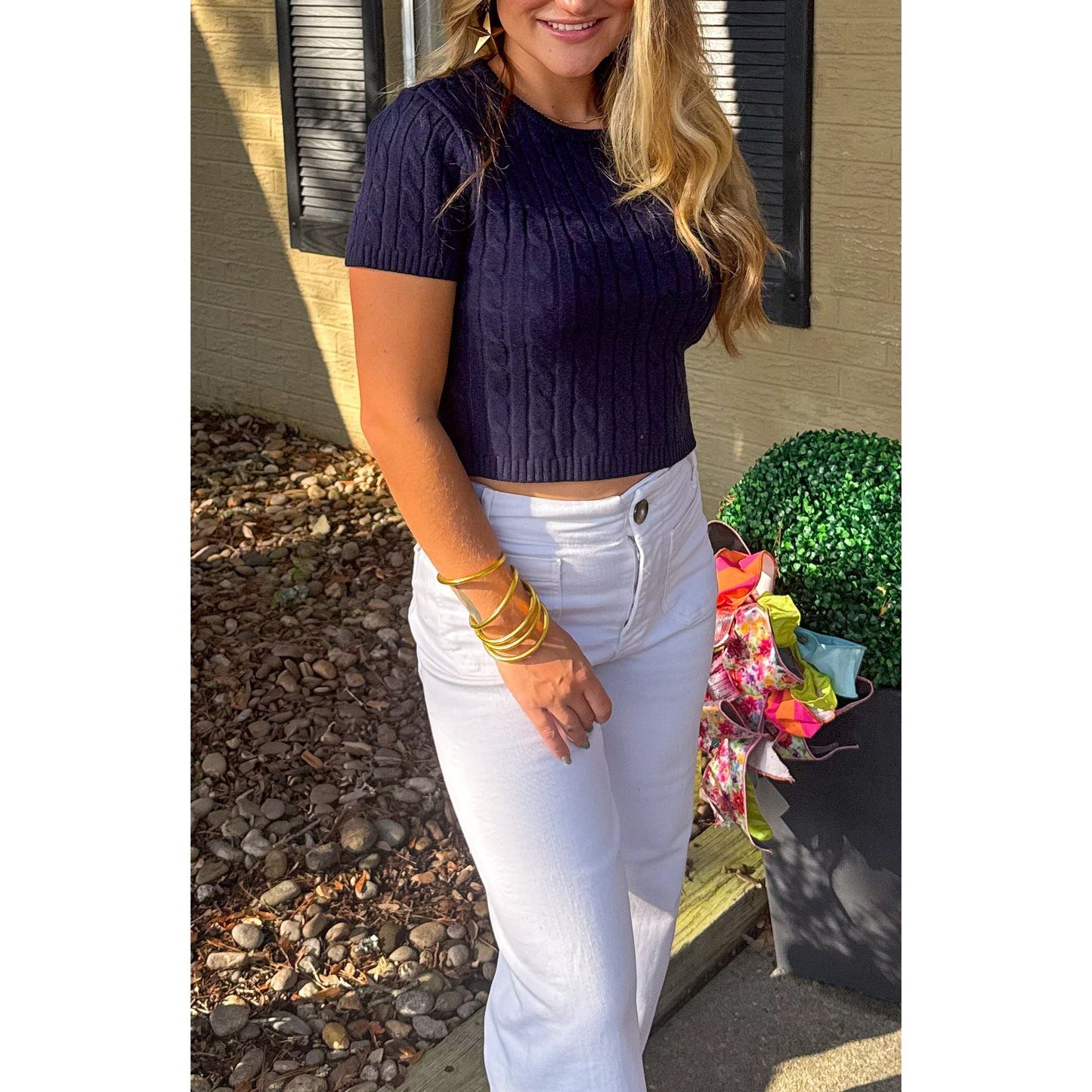 Bella Crop Sweater Top, Navy