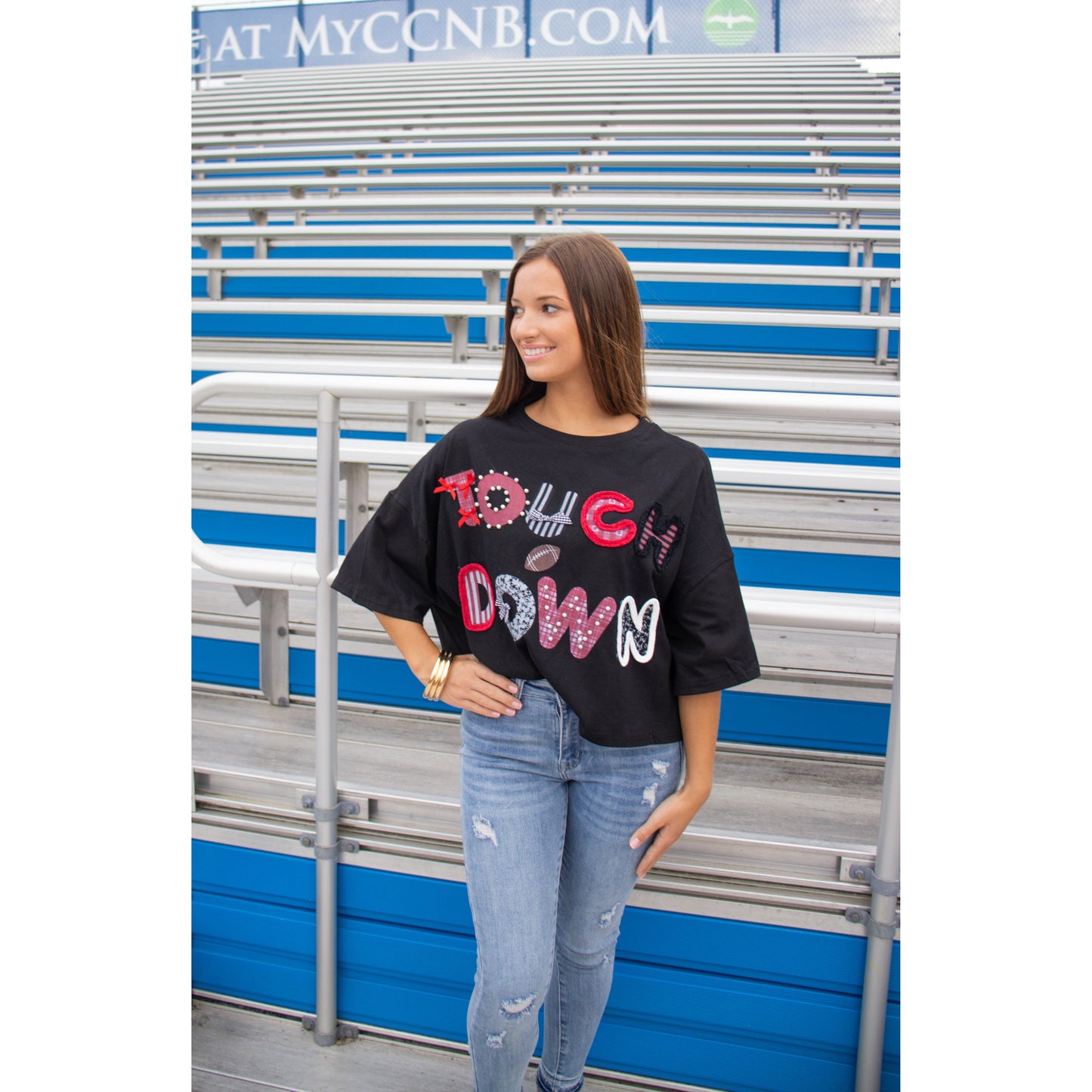 Touchdown Graphic Top, Black Multi