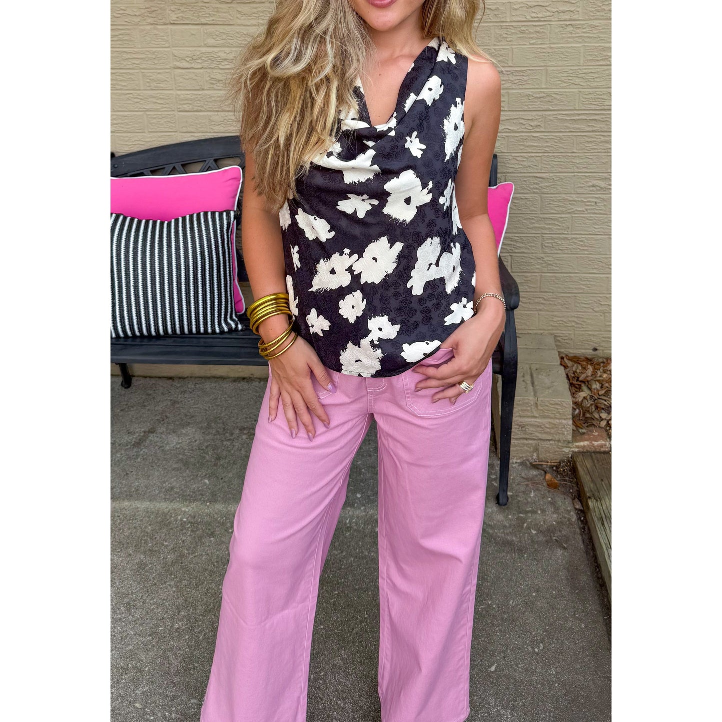 Darcy Floral Top, Black Multi