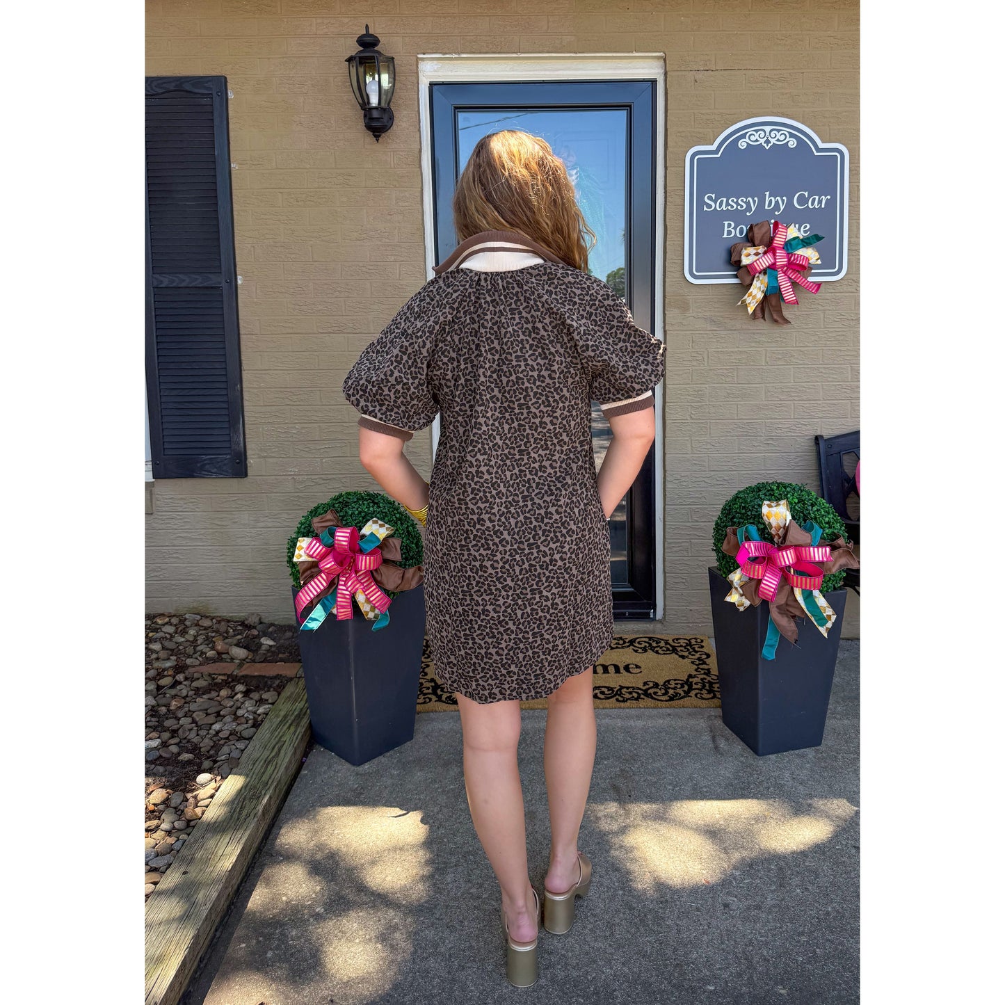 Leopard Mini Dress, Espresso/Black