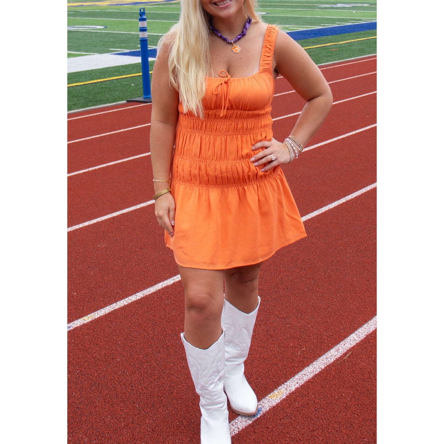 Charley Smocked Mini Dress, Orange