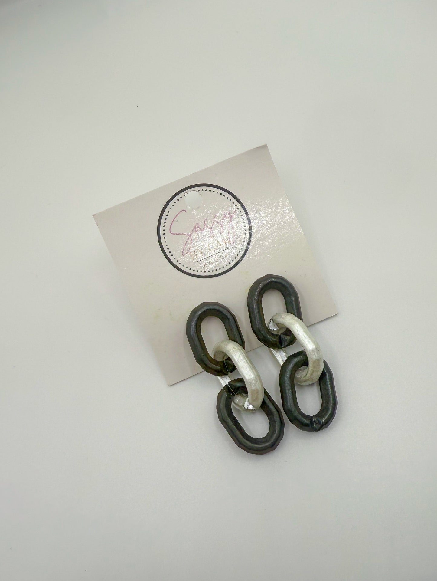 Chain Link Earrings, Black/Silver
