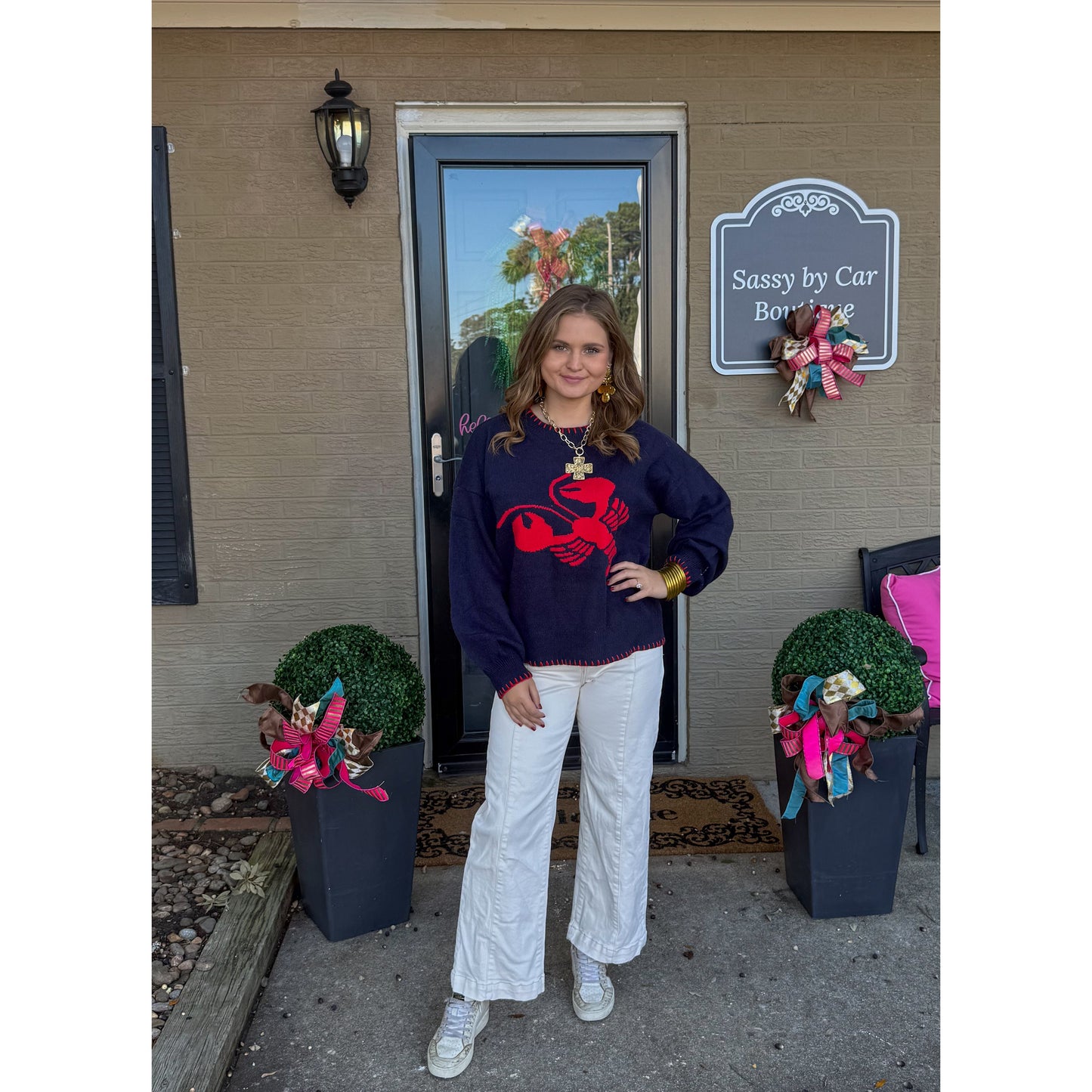 Crawfish Sweater, Navy/Red
