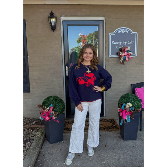 Crawfish Sweater, Navy/Red