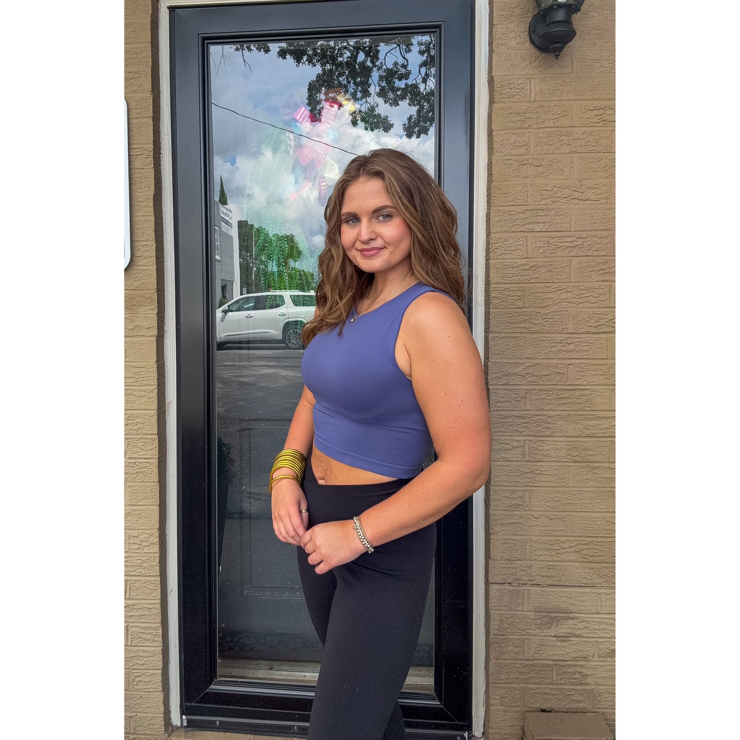 Crew Neck Crop Top, Blue