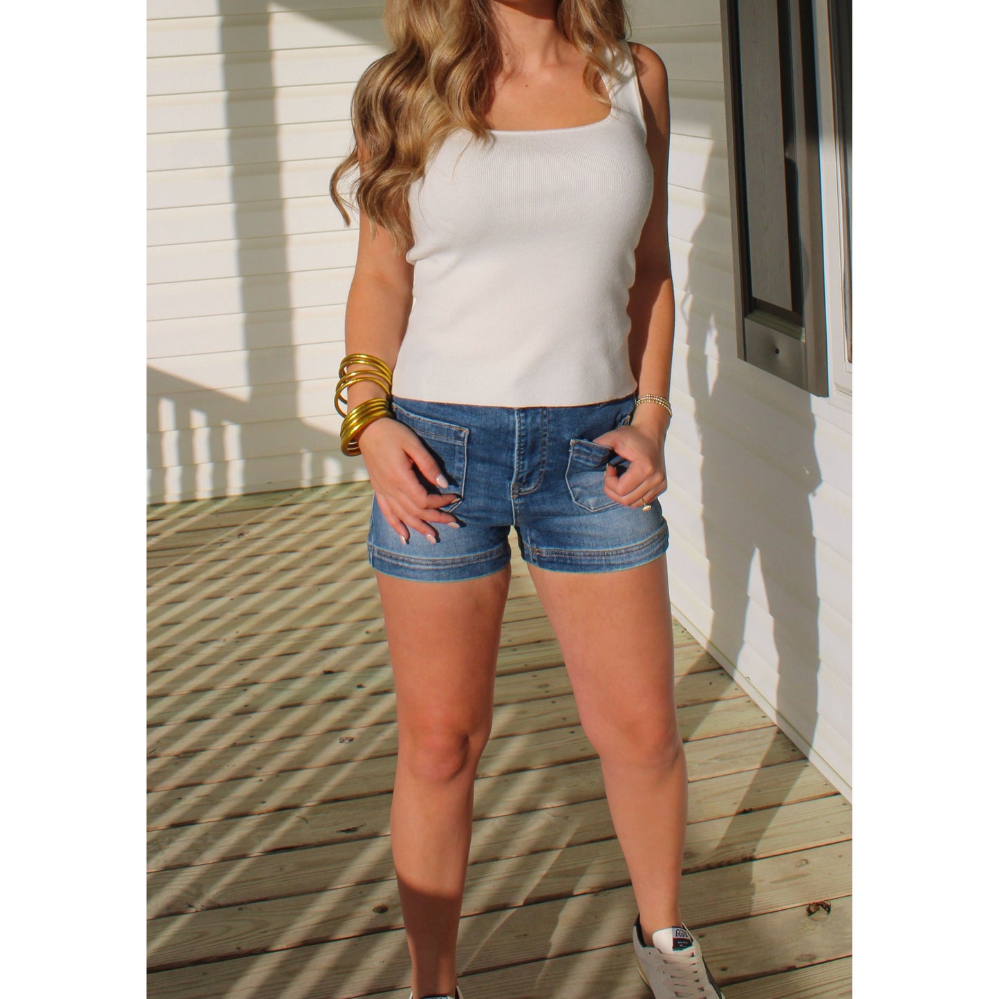 Delaney Patch Pocket Shorts, Dark Wash