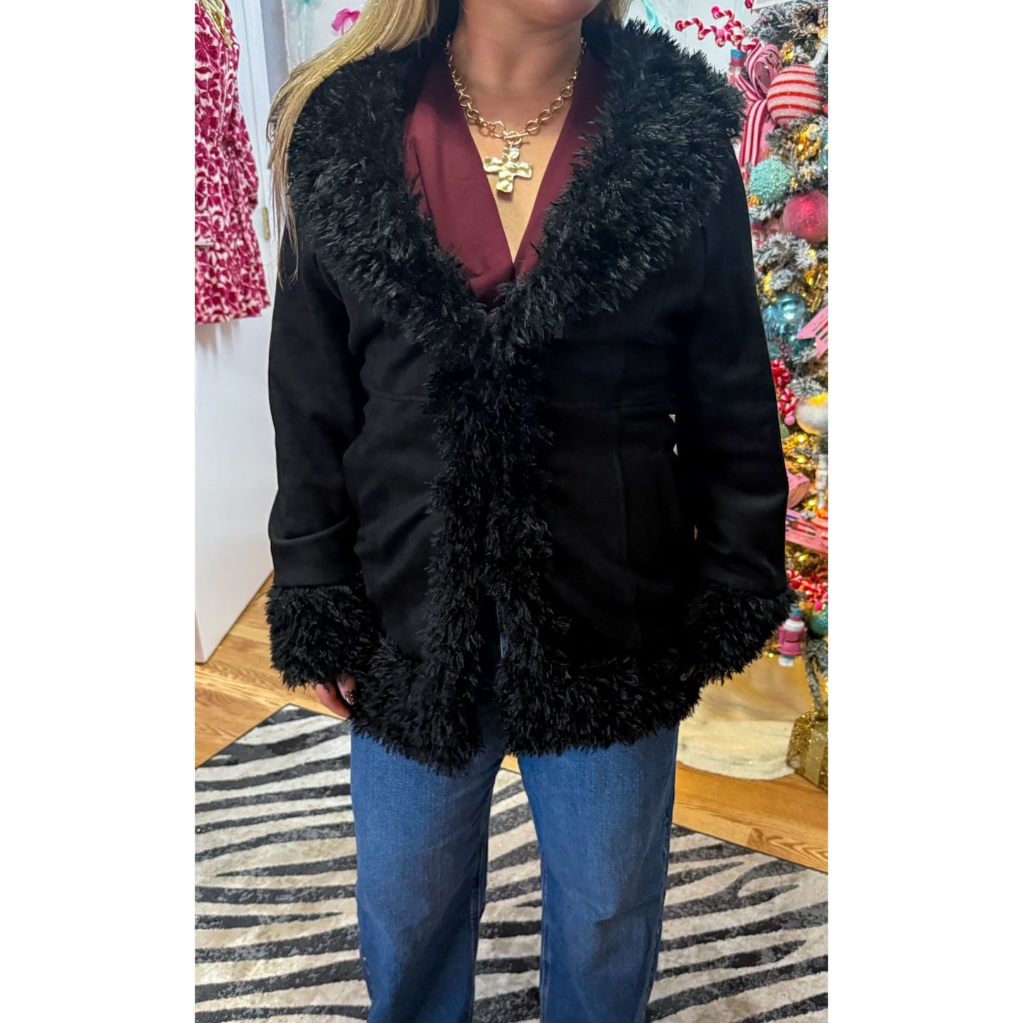Faux Fur Jacket, Black