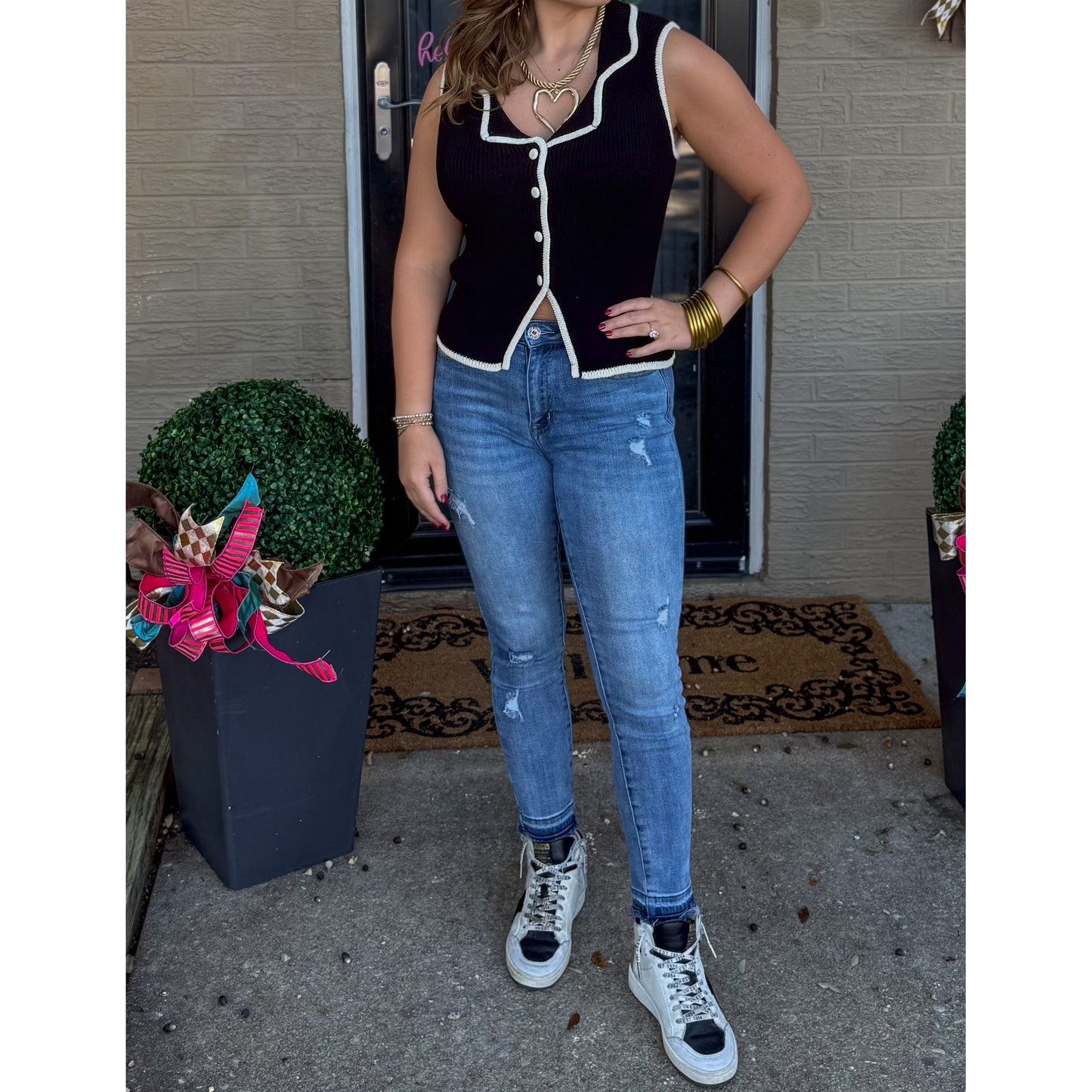 Sabrina Vest, Ivory/Black