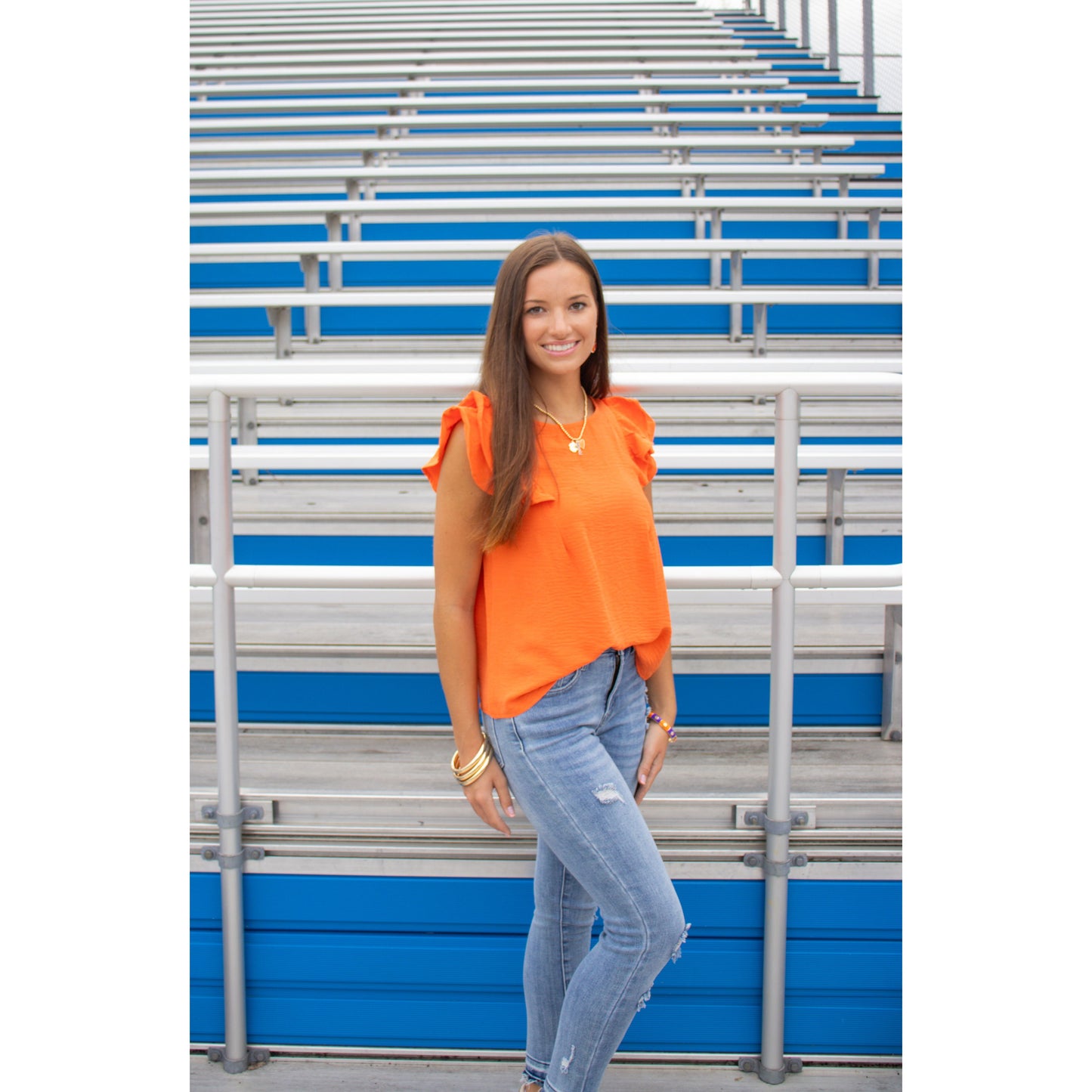 Khloe Round Neck Top, Orange
