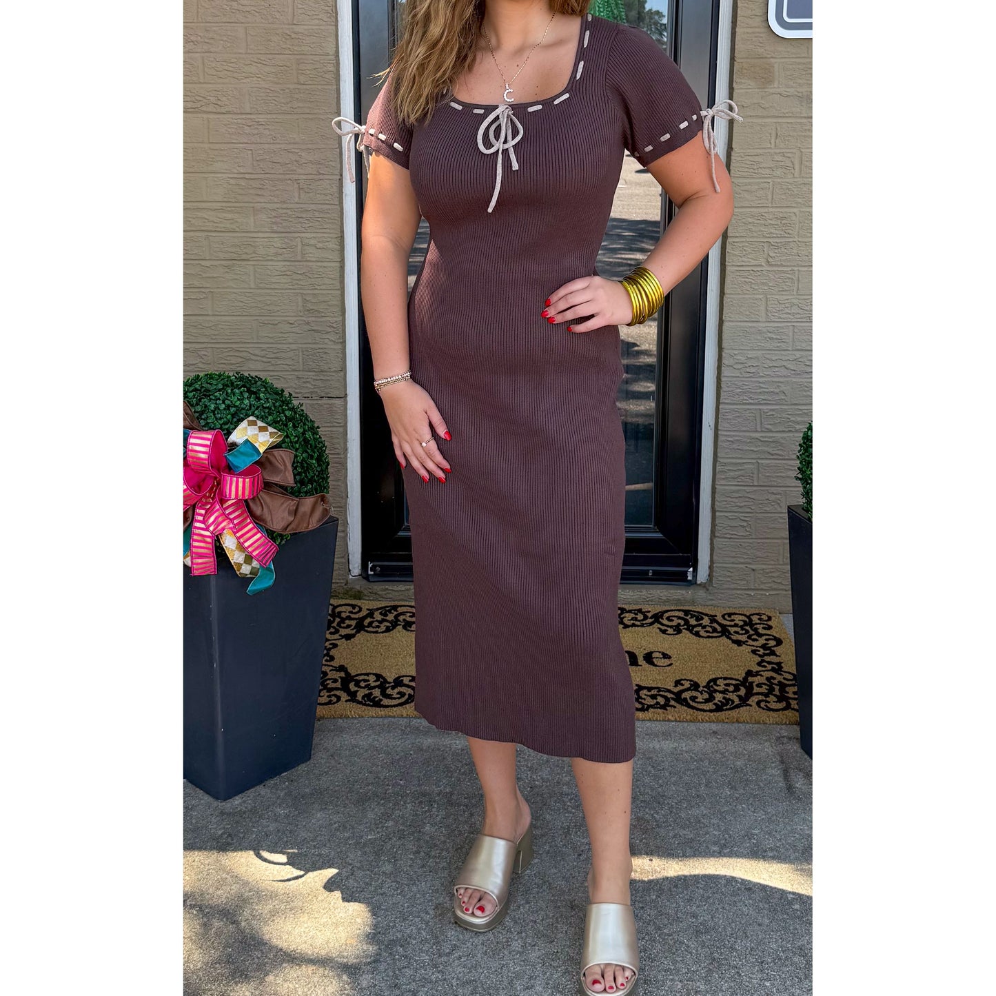 Savannah Midi Dress, Chocolate Brown