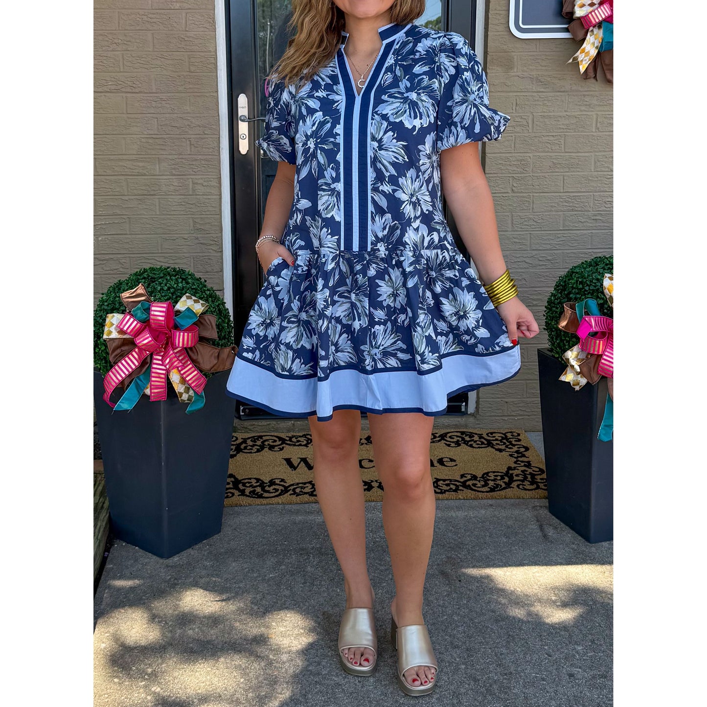 Lydia Floral Mini Dress, Navy Multi