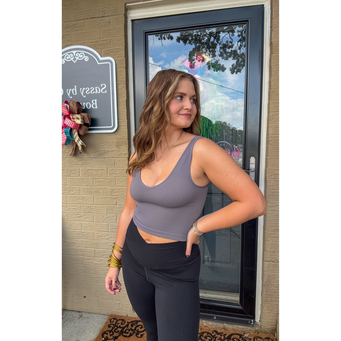 Reversible Ribbed Crop Top, Gray
