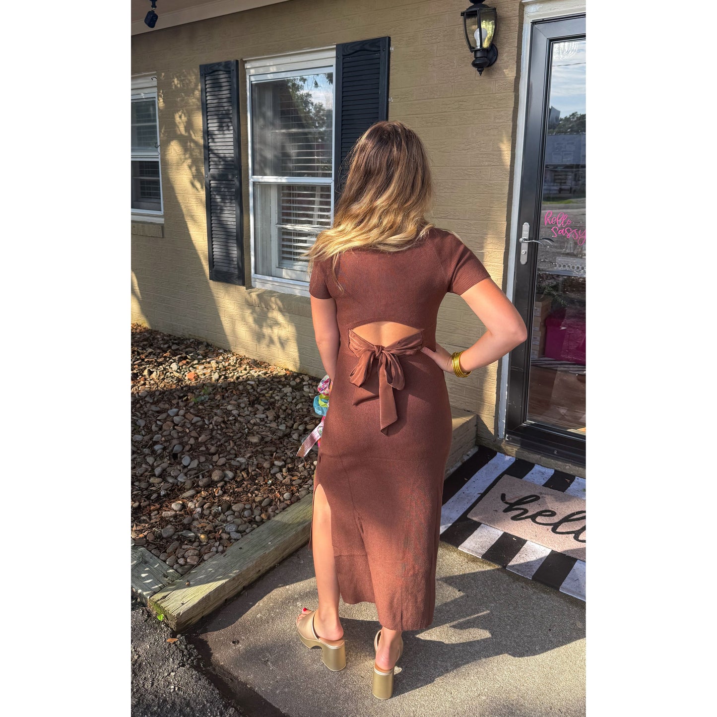Sammy Midi Knit Dress, Chocolate Brown