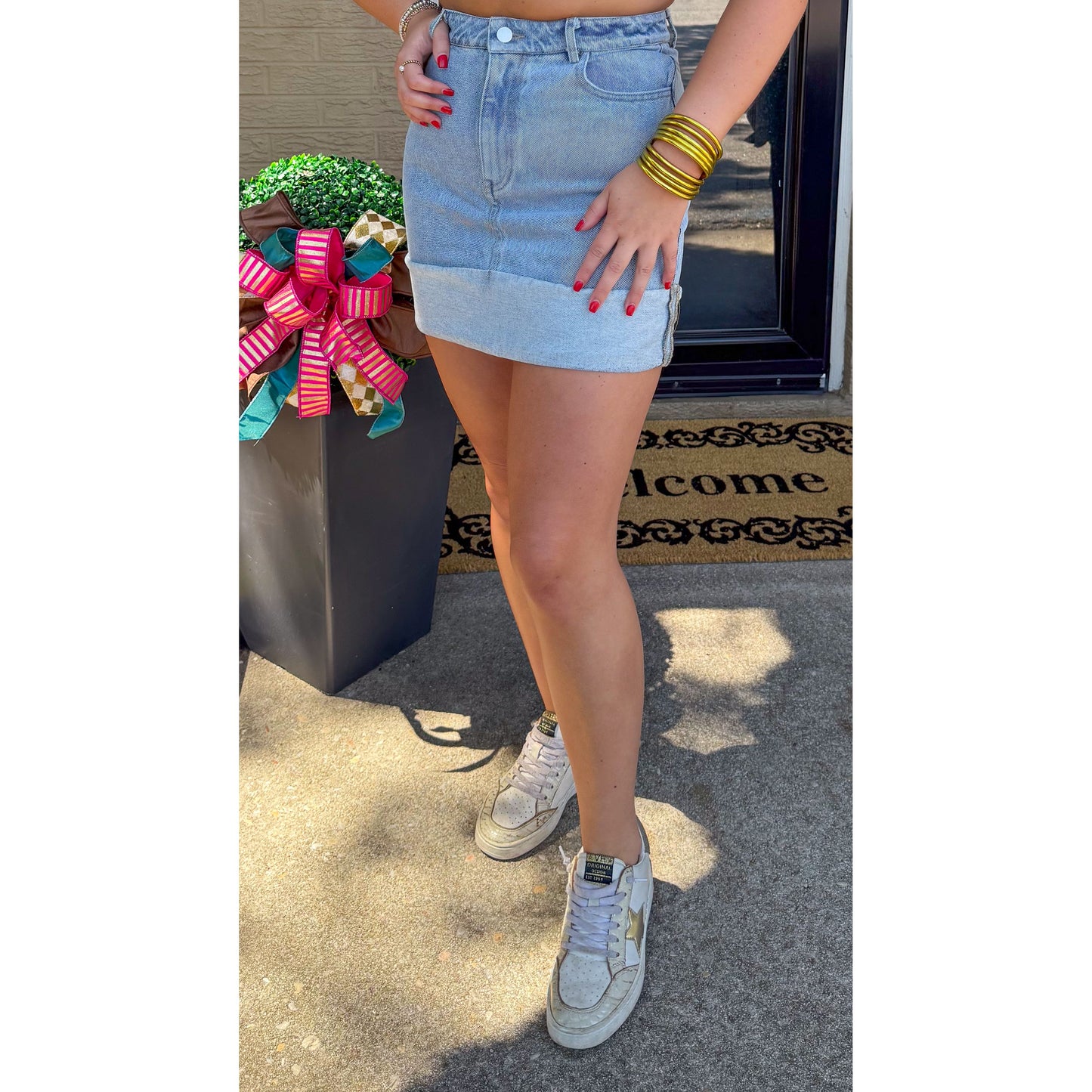Denim Mini Skirt, Light Wash