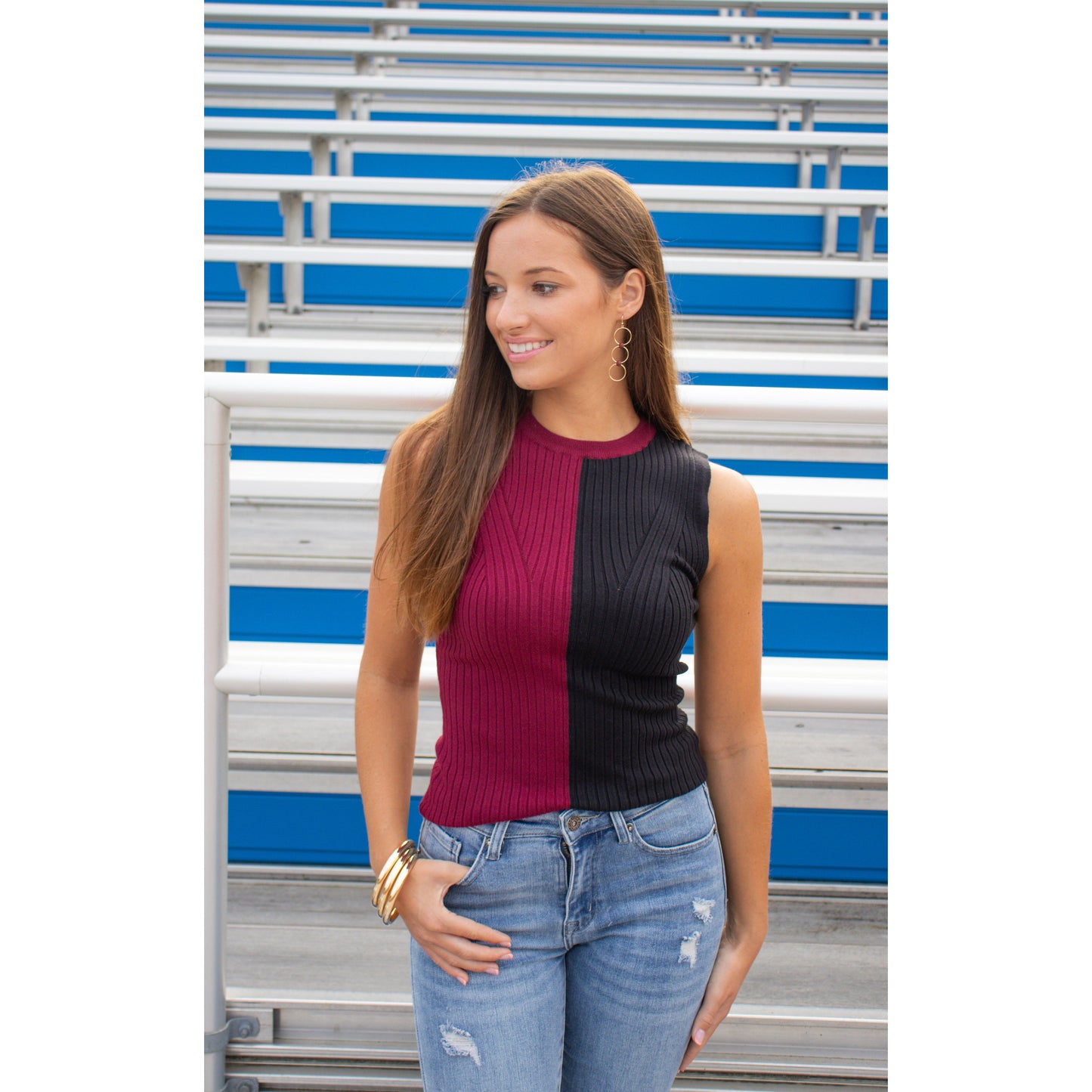 Garnet/Black Sweater Knit Top