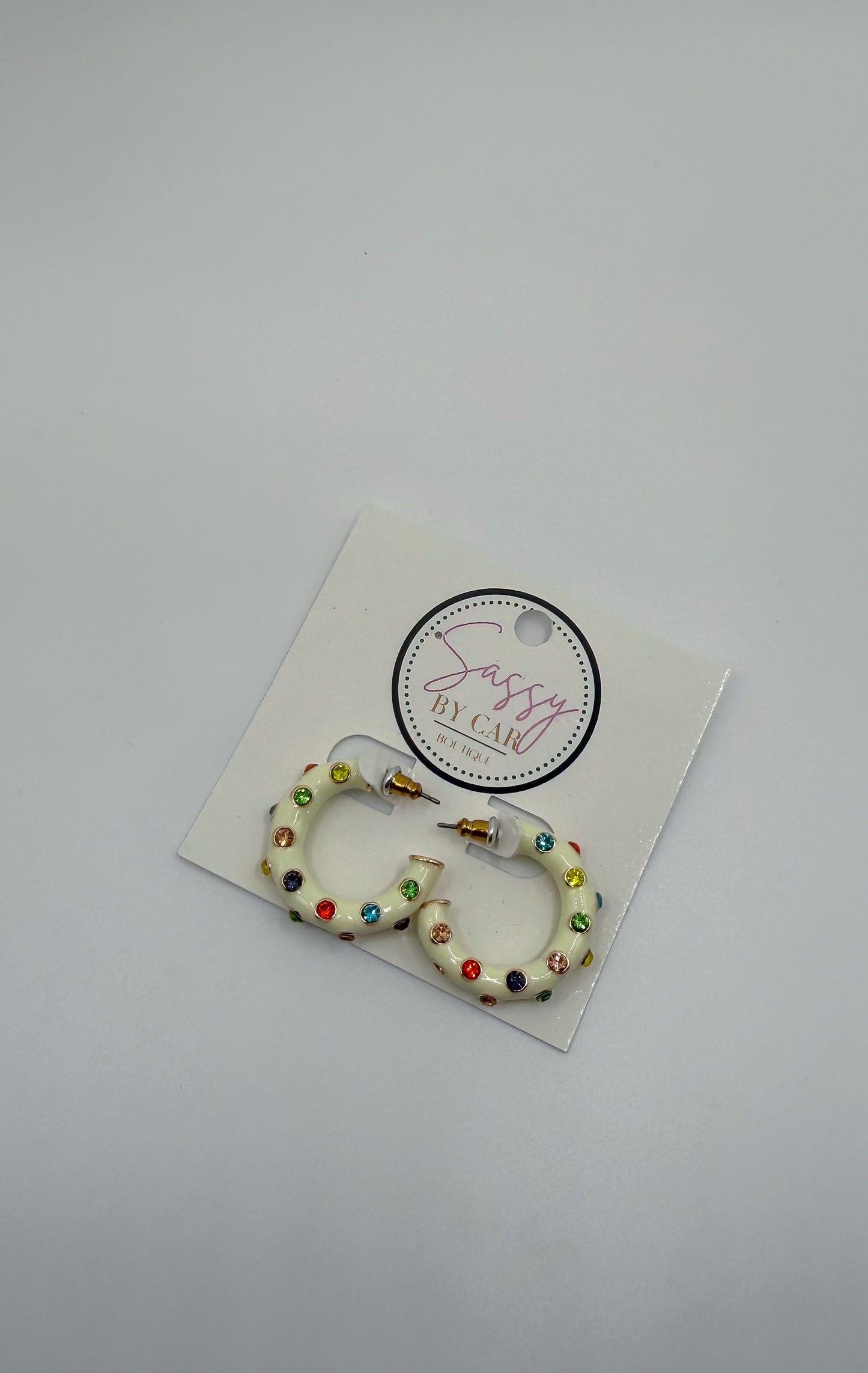 Multi Color Stud Hoops, Cream