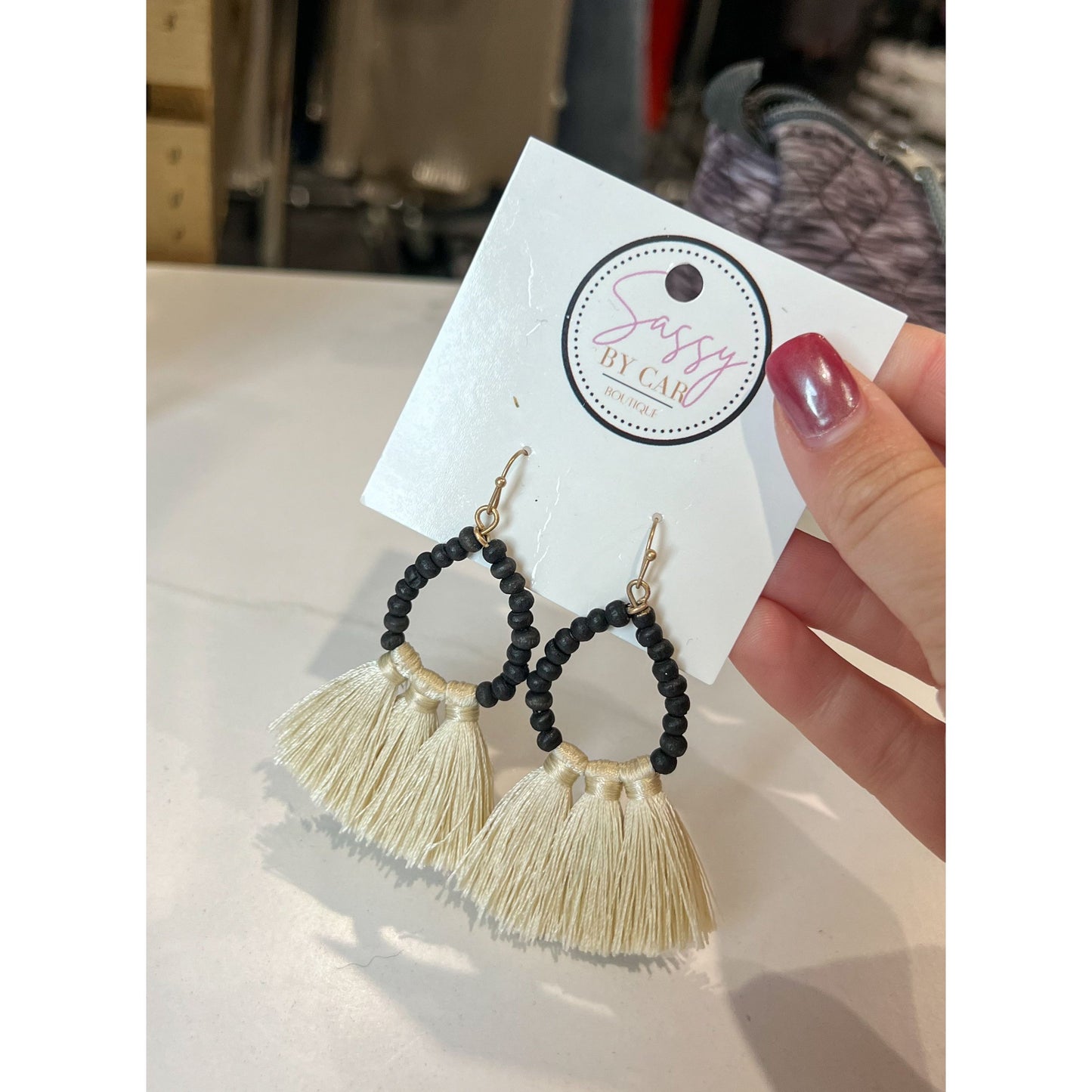 Black/Cream Fringe Earrings