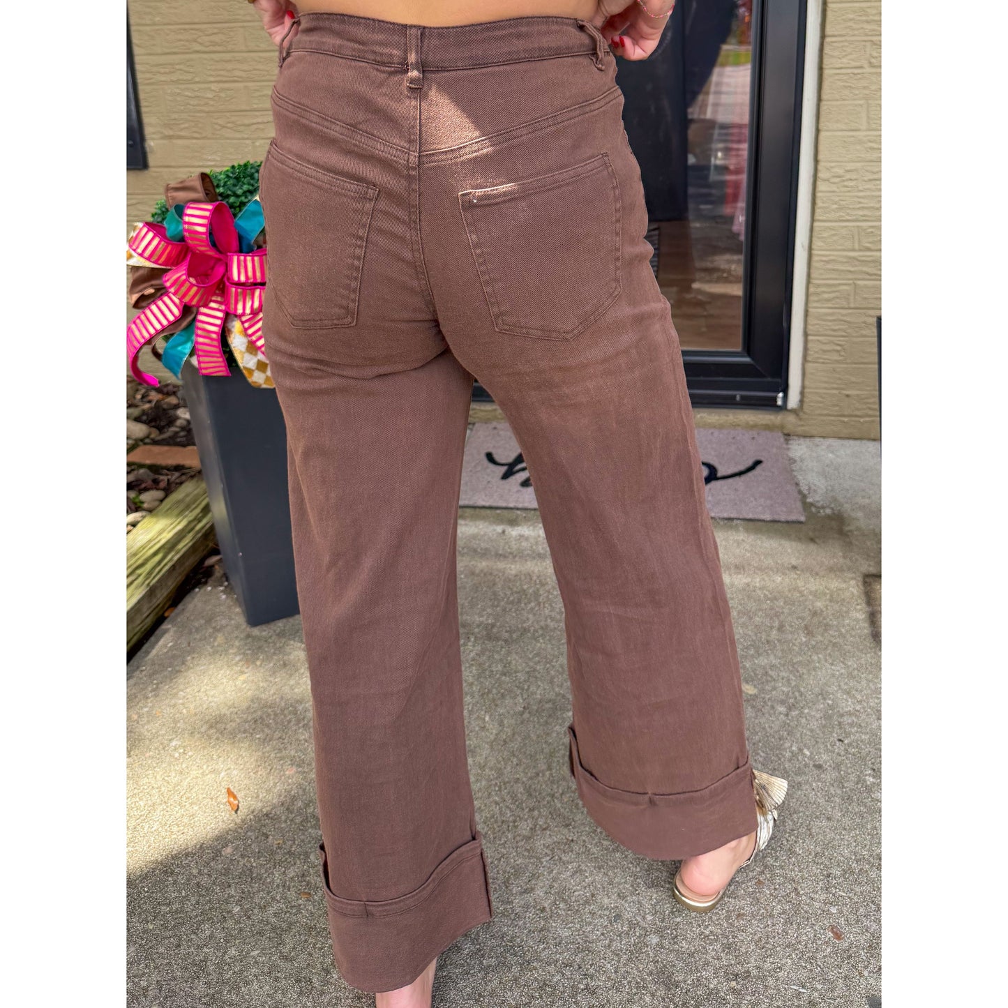 Candice Cuffed Denim Jeans, Chocolate