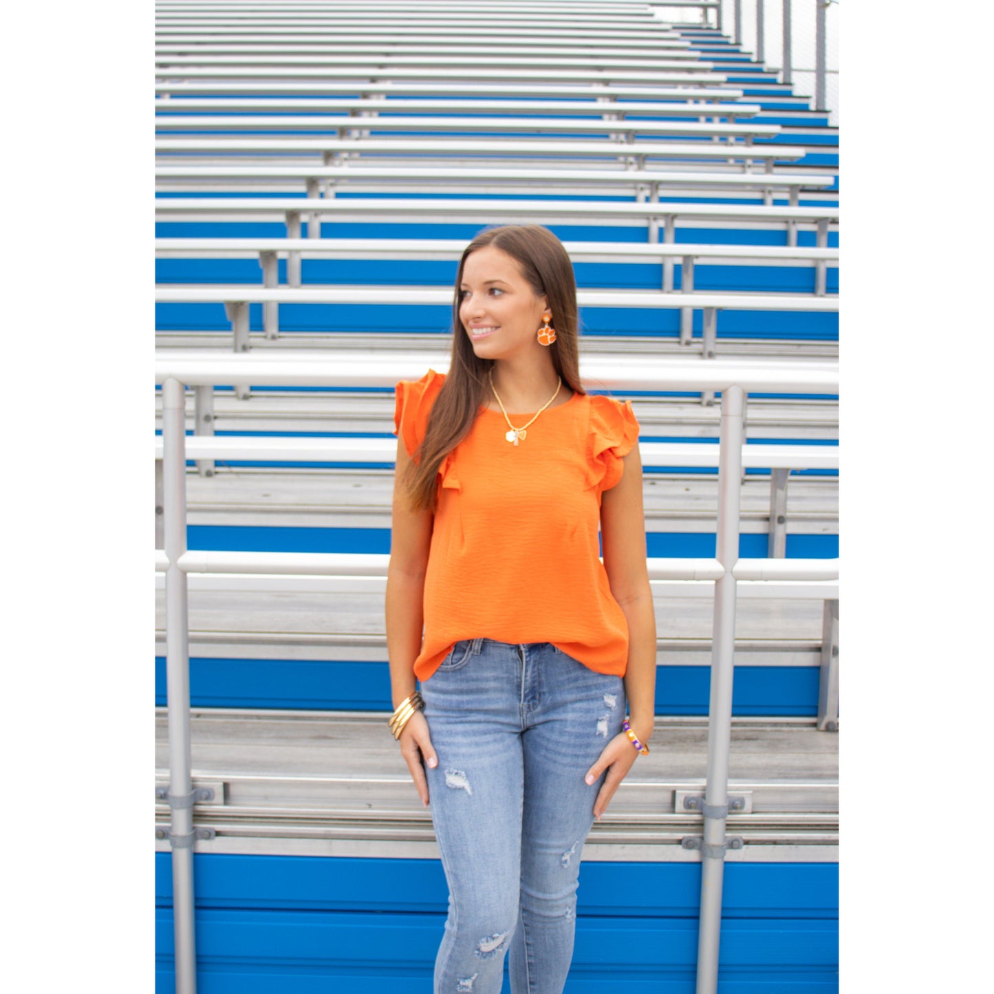 Khloe Round Neck Top, Orange