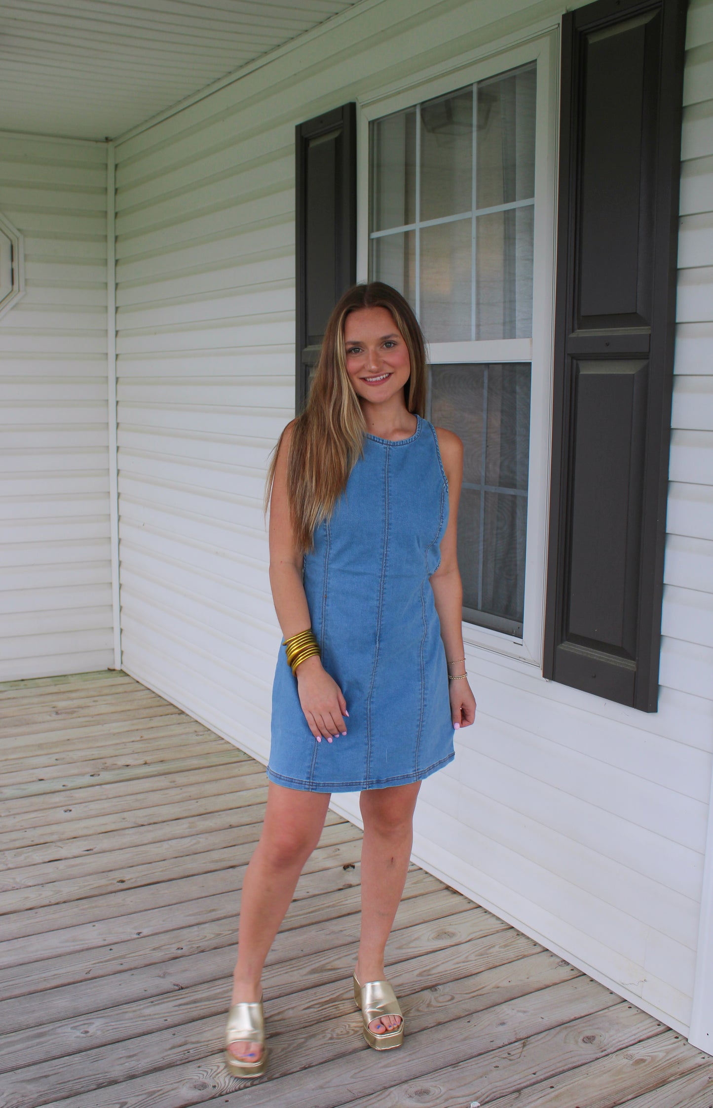 Kendal Denim Mini Dress, Medium Wash