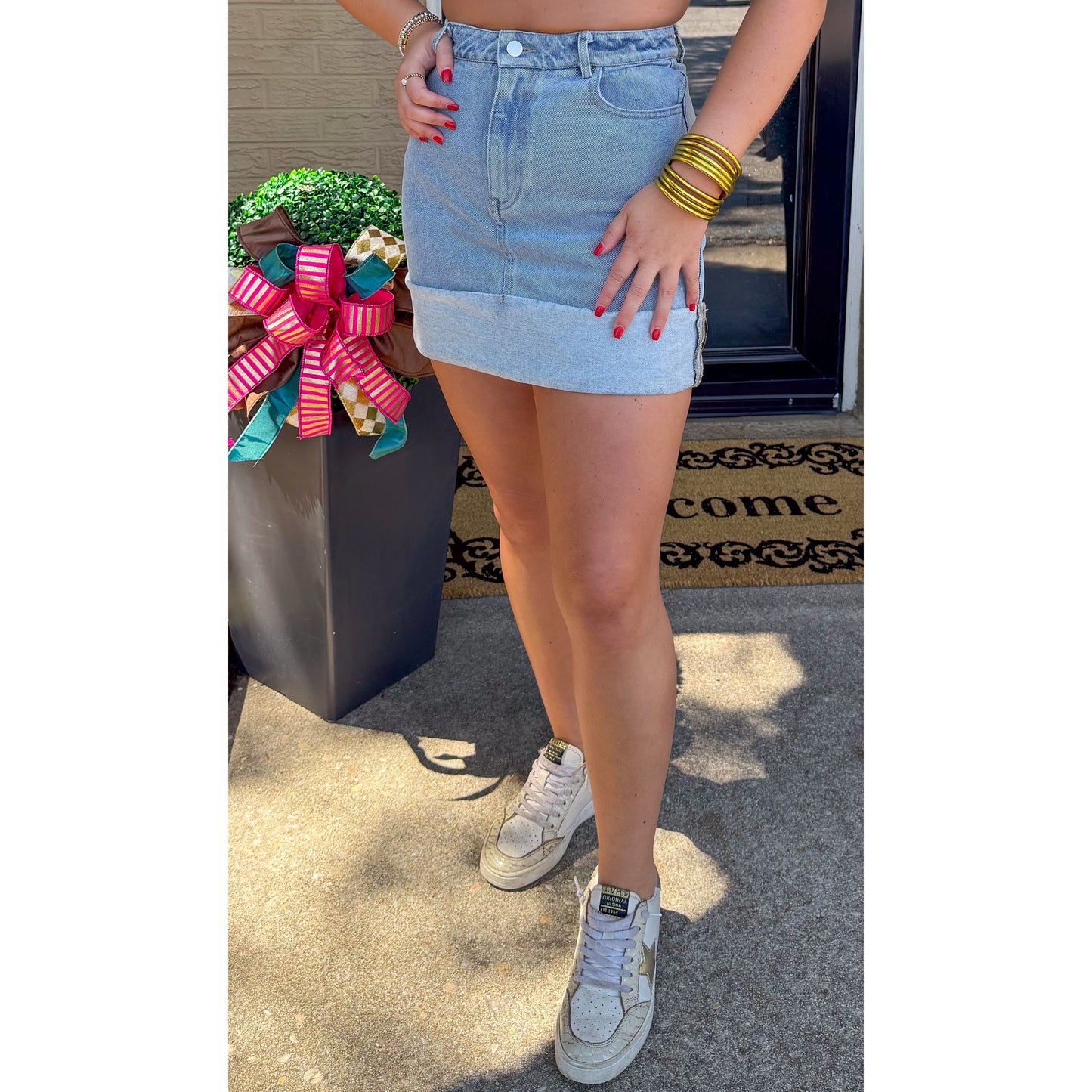 Denim Mini Skirt, Light Wash
