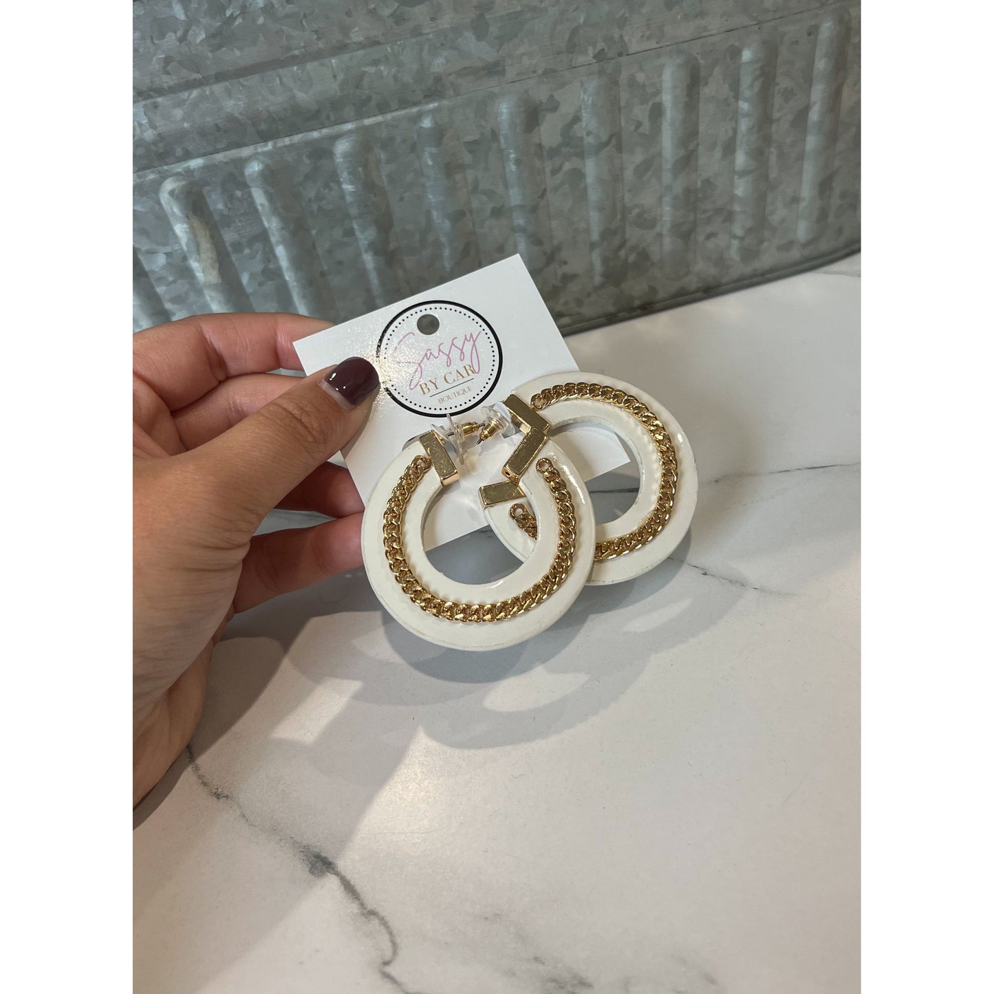 Gold Chain w/ White Hoops