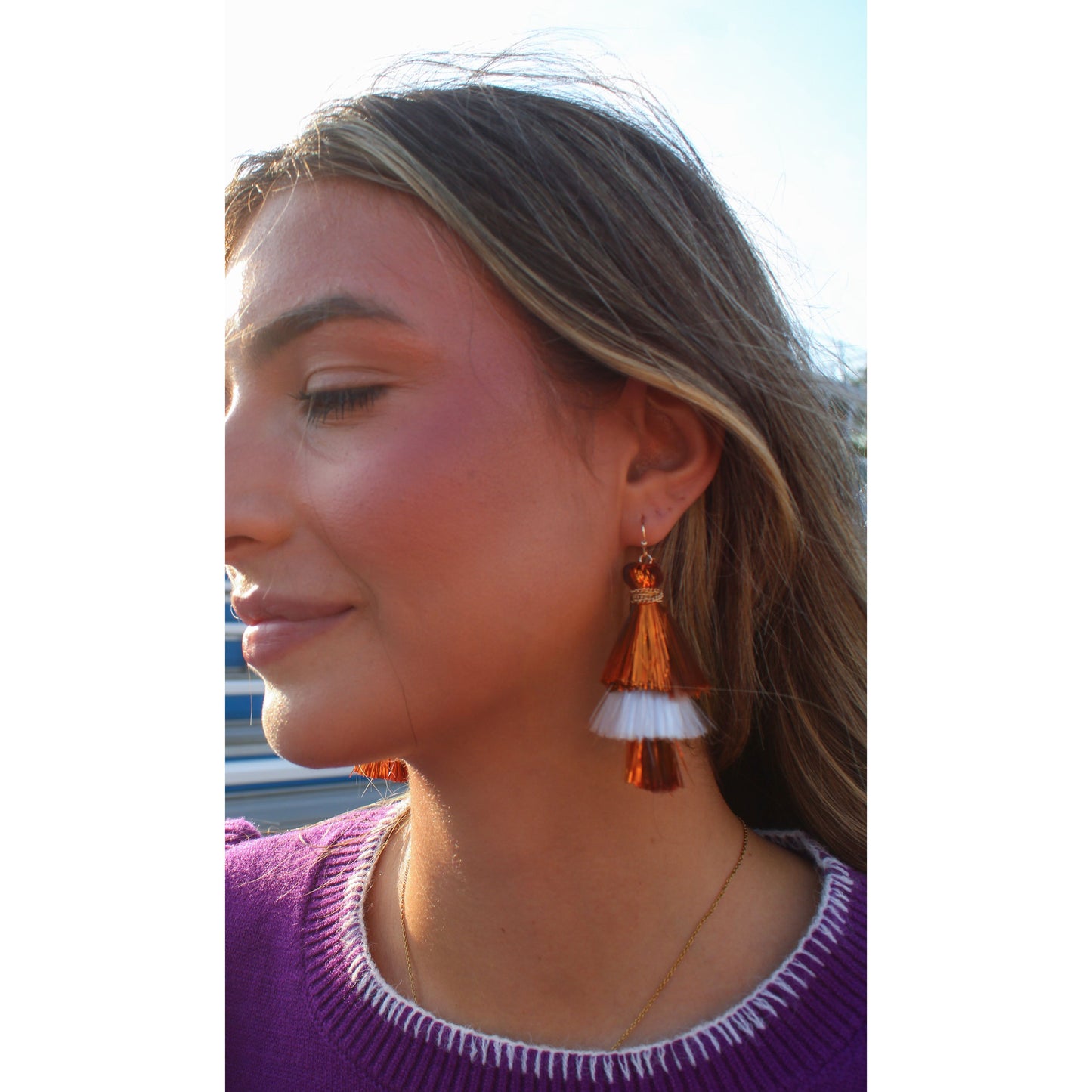 Scrimmage Tassel Earrings, Orange/White