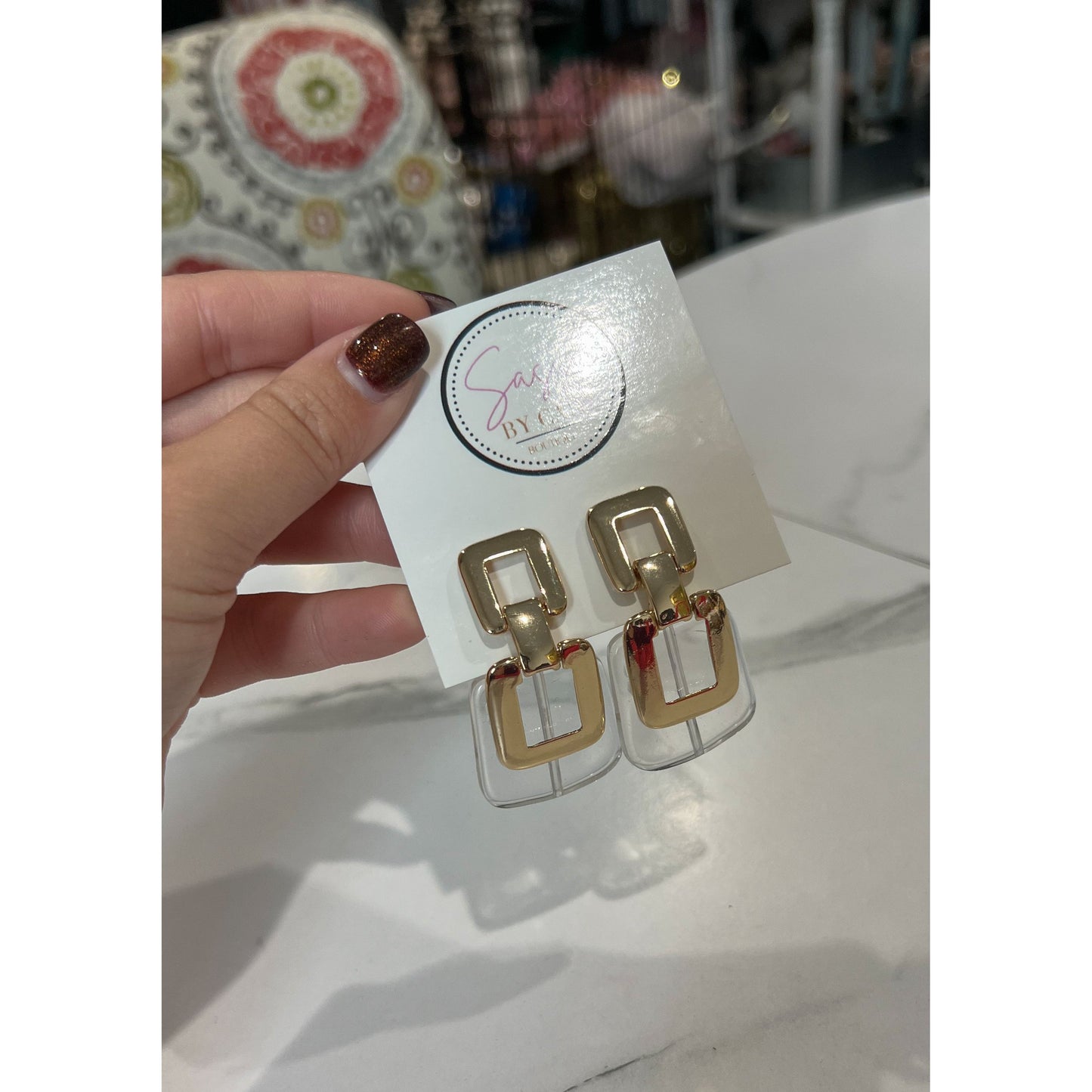 Gold/Clear Acrylic Earrings