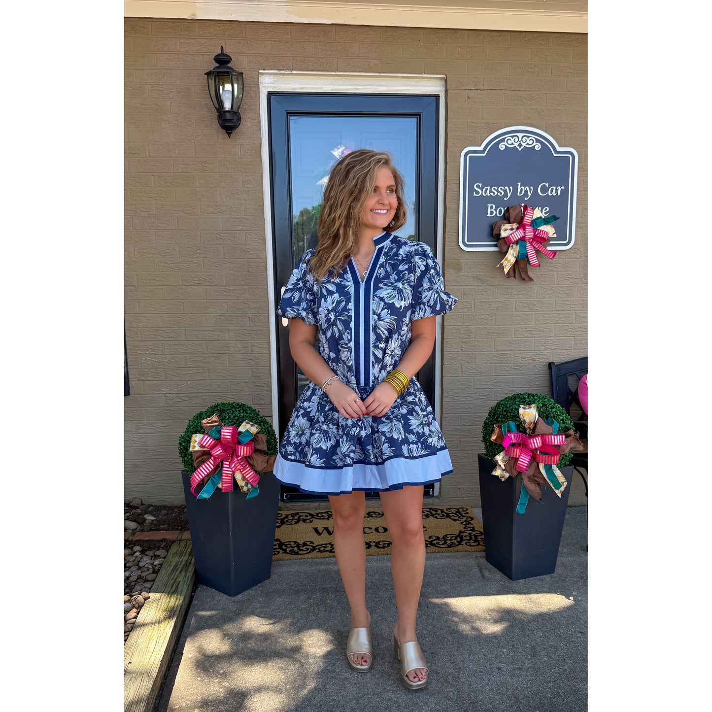Lydia Floral Mini Dress, Navy Multi