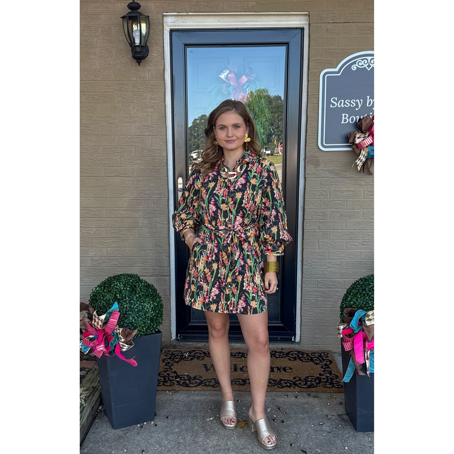 Erin Pattern Mini Dress, Black Multi