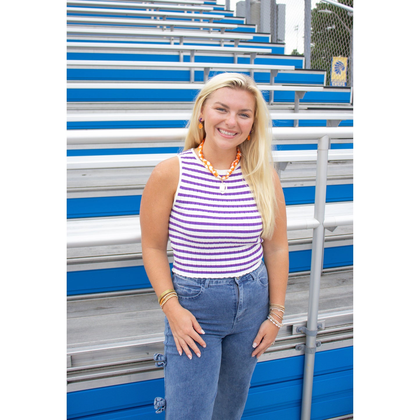 Collins Stripe Top, White/Purple