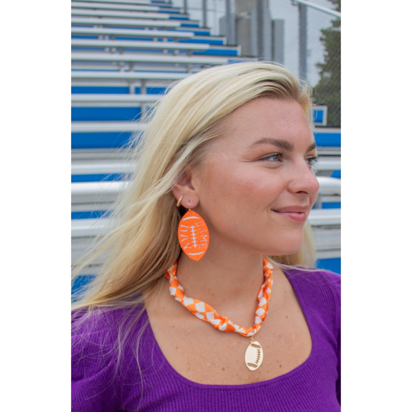 White & Orange Glitter Football Earrings