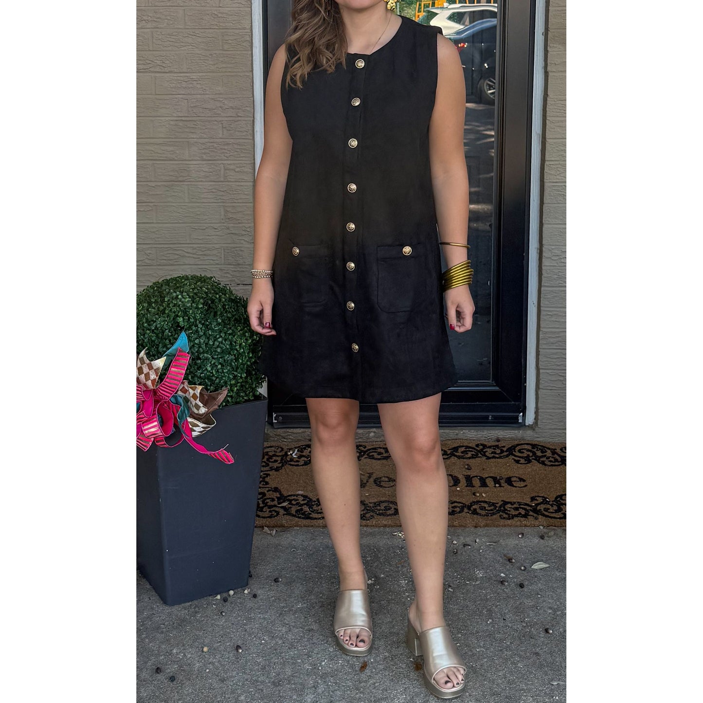 Faux Suede Mini Dress, Black