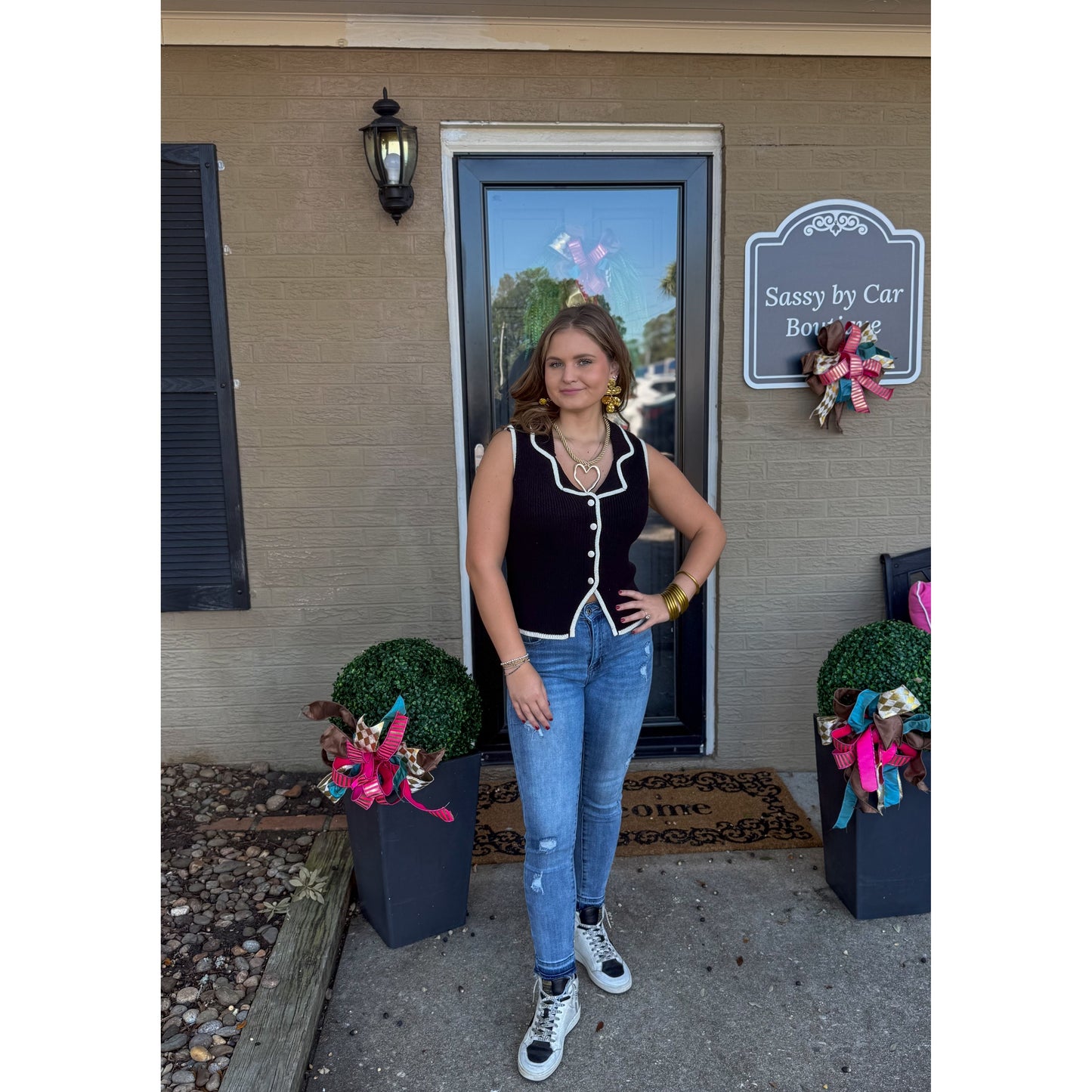 Sabrina Vest, Ivory/Black