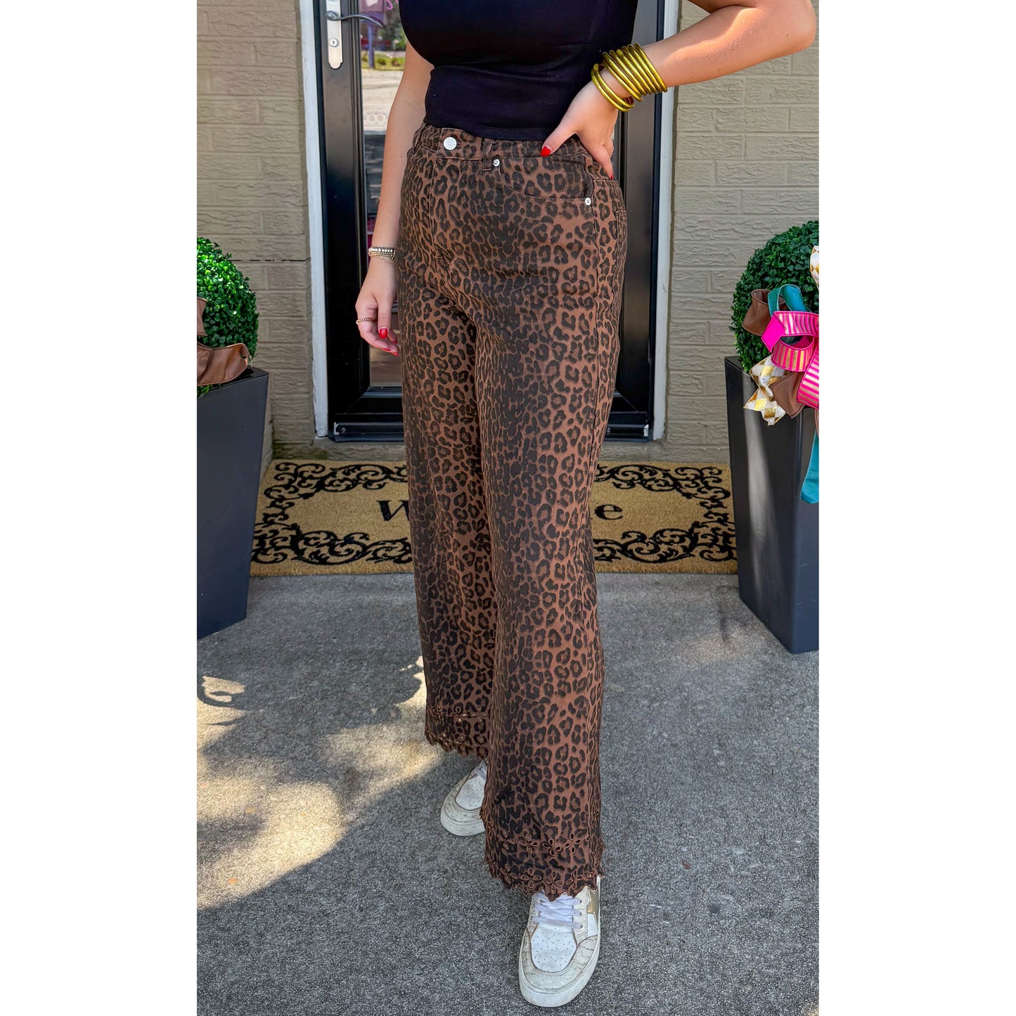 Cheetah Jeans w/ Eyelet Detail, Leopard
