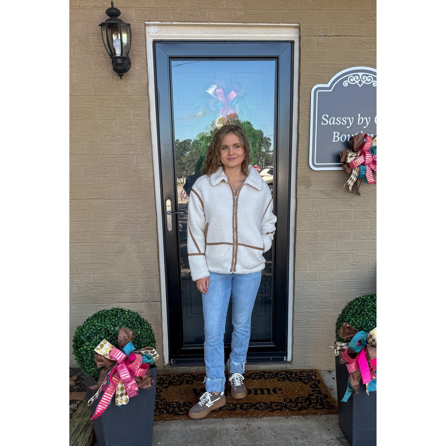 Sherpa Jacket, Cream/Taupe