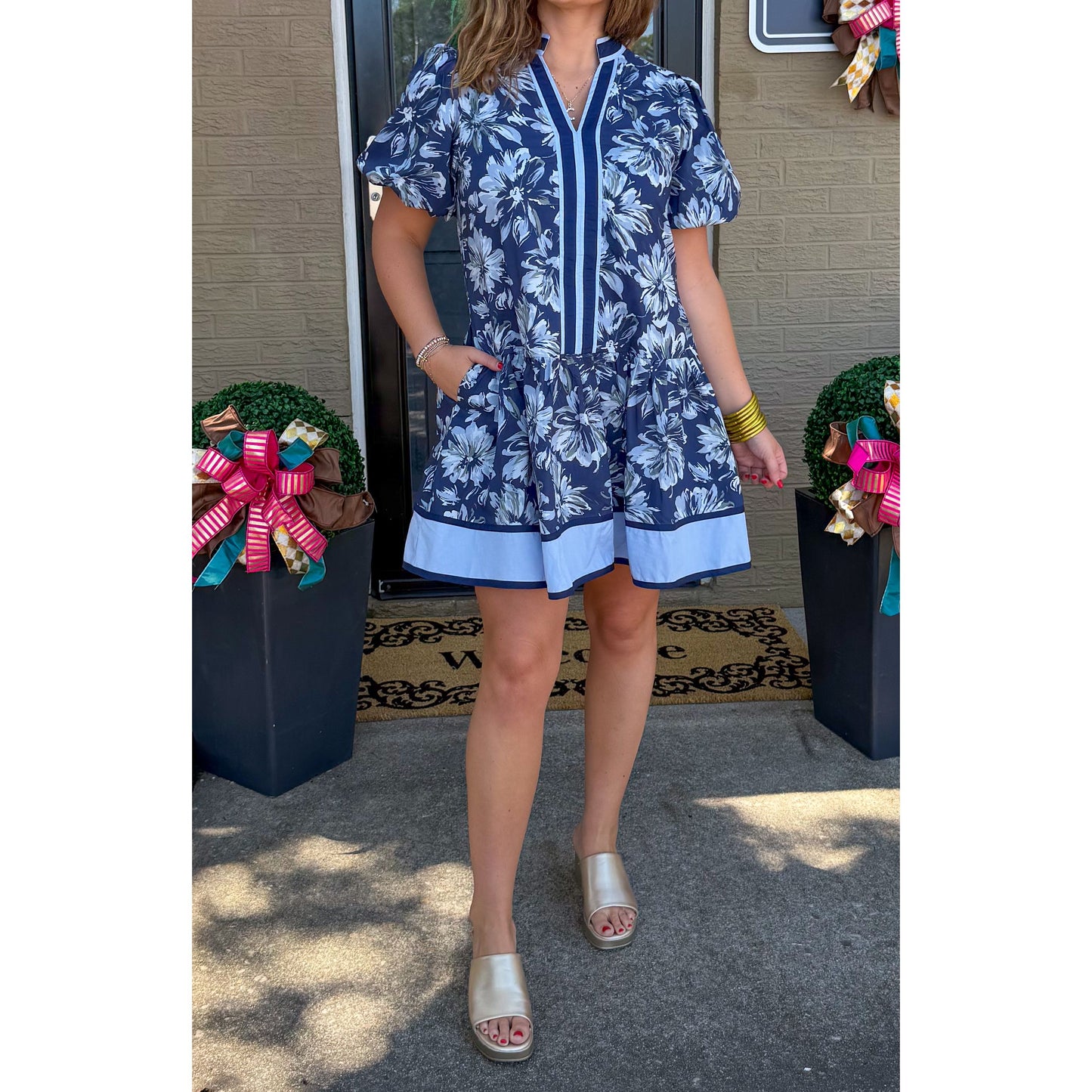 Lydia Floral Mini Dress, Navy Multi