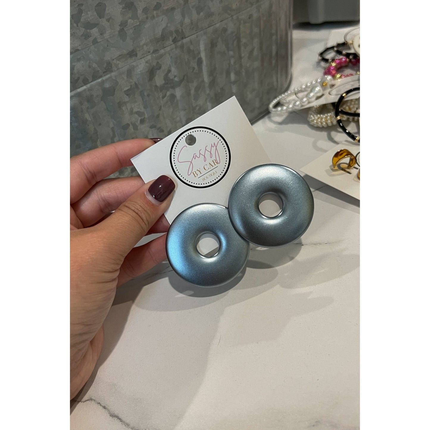 Circle Steel Blue Earrings