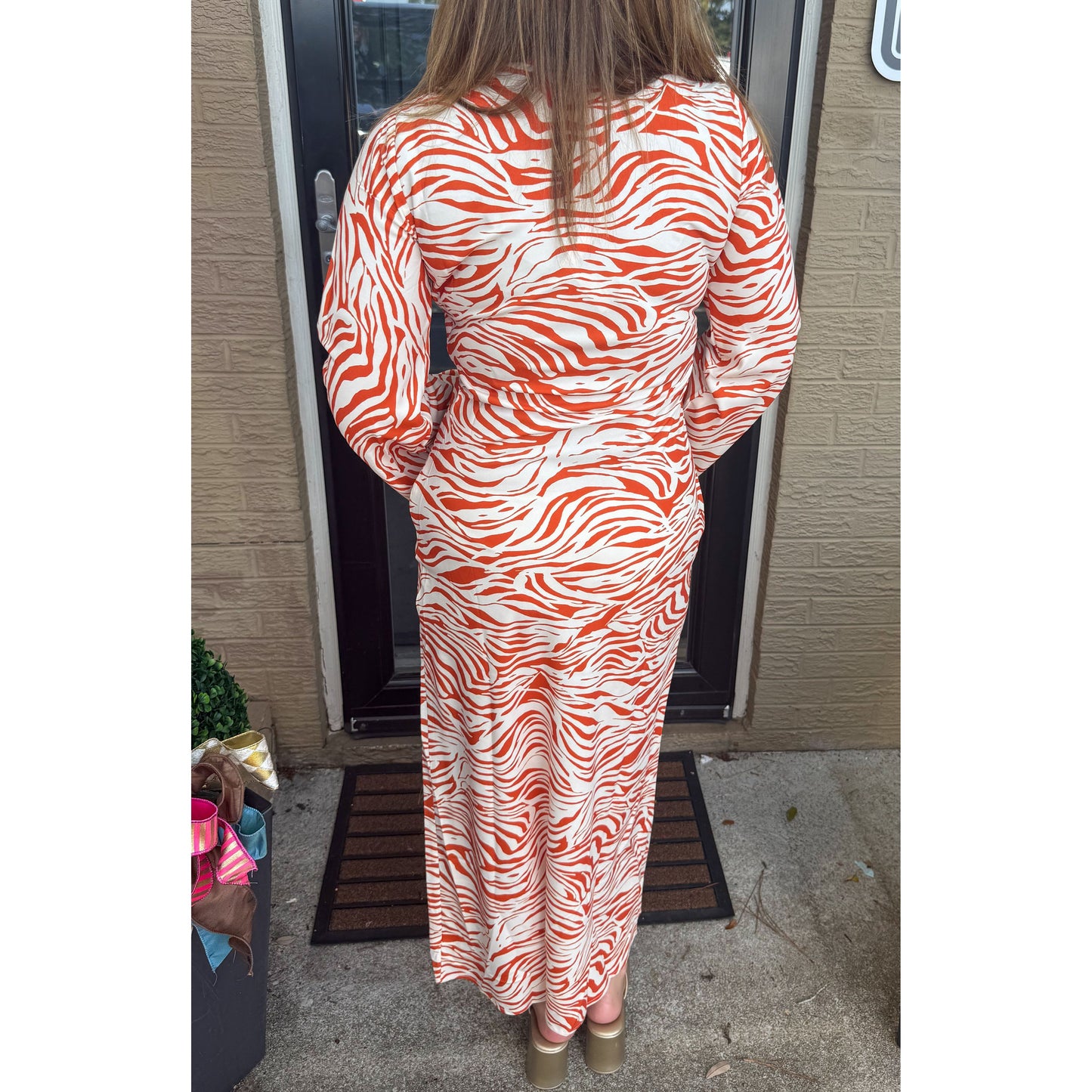 Willa Zebra Print Maxi Dress, Orange/Ivory