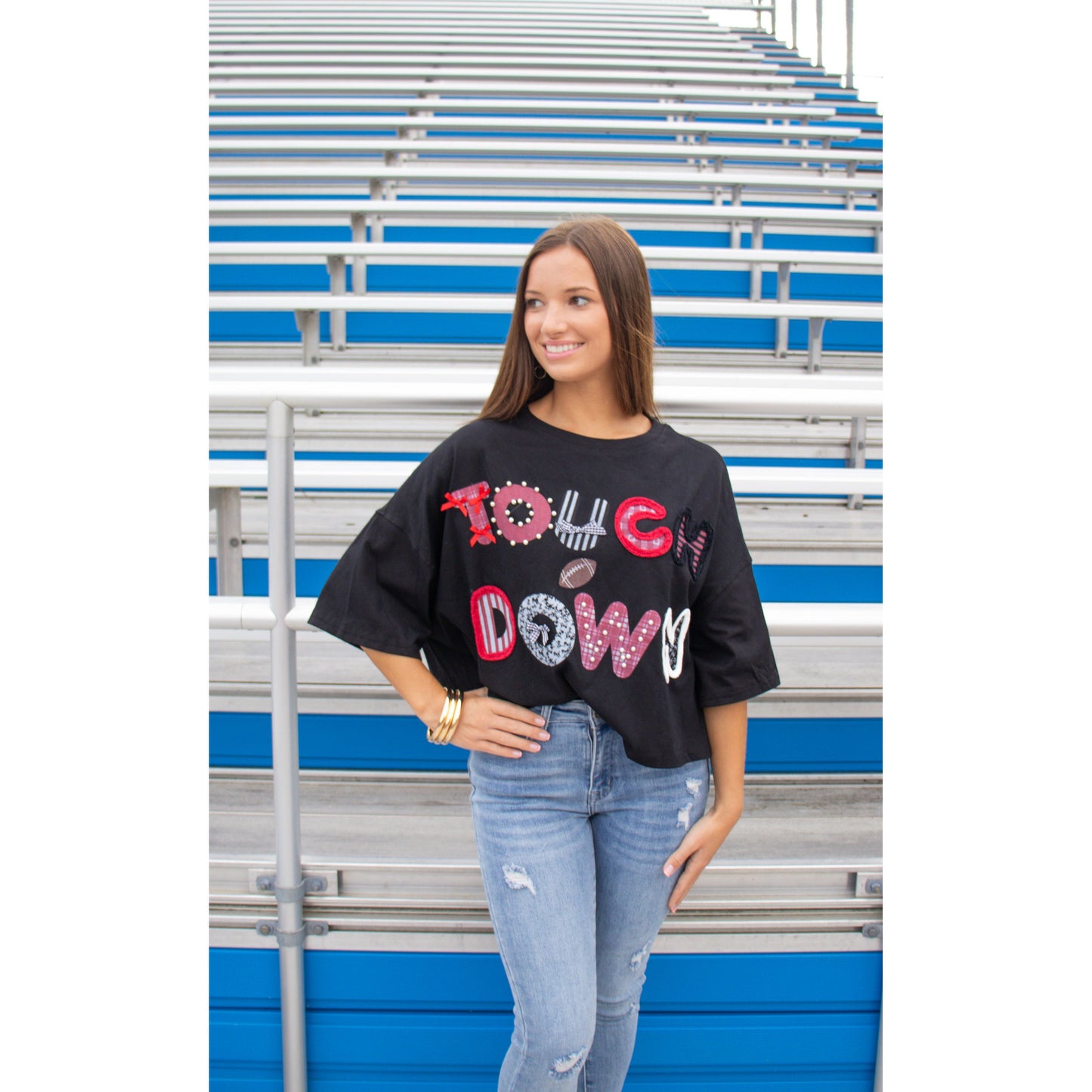 Touchdown Graphic Top, Black Multi