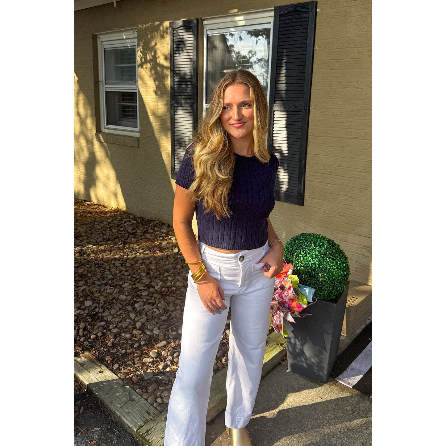 Bella Crop Sweater Top, Navy