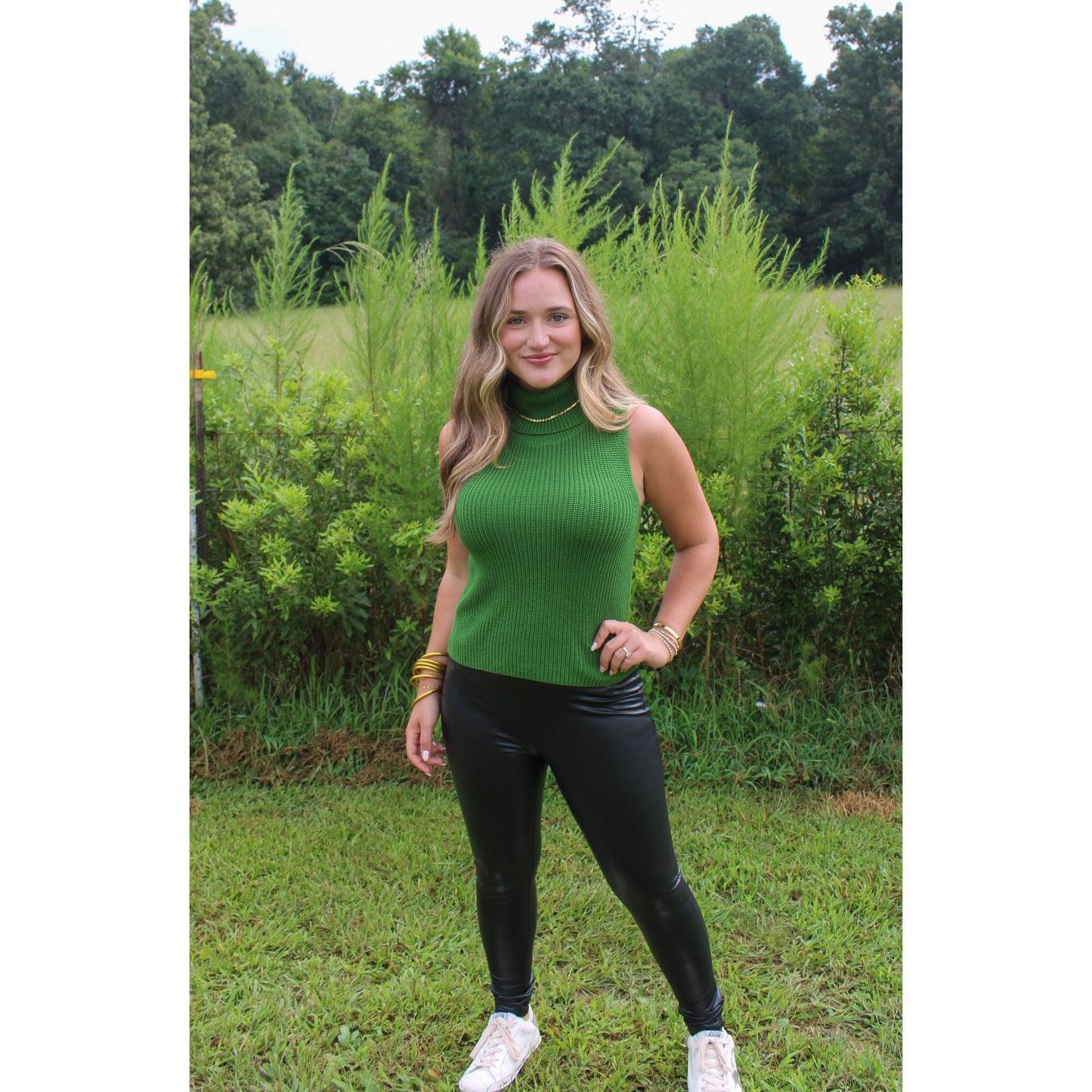 Gracie Turtleneck Knit Top, Green