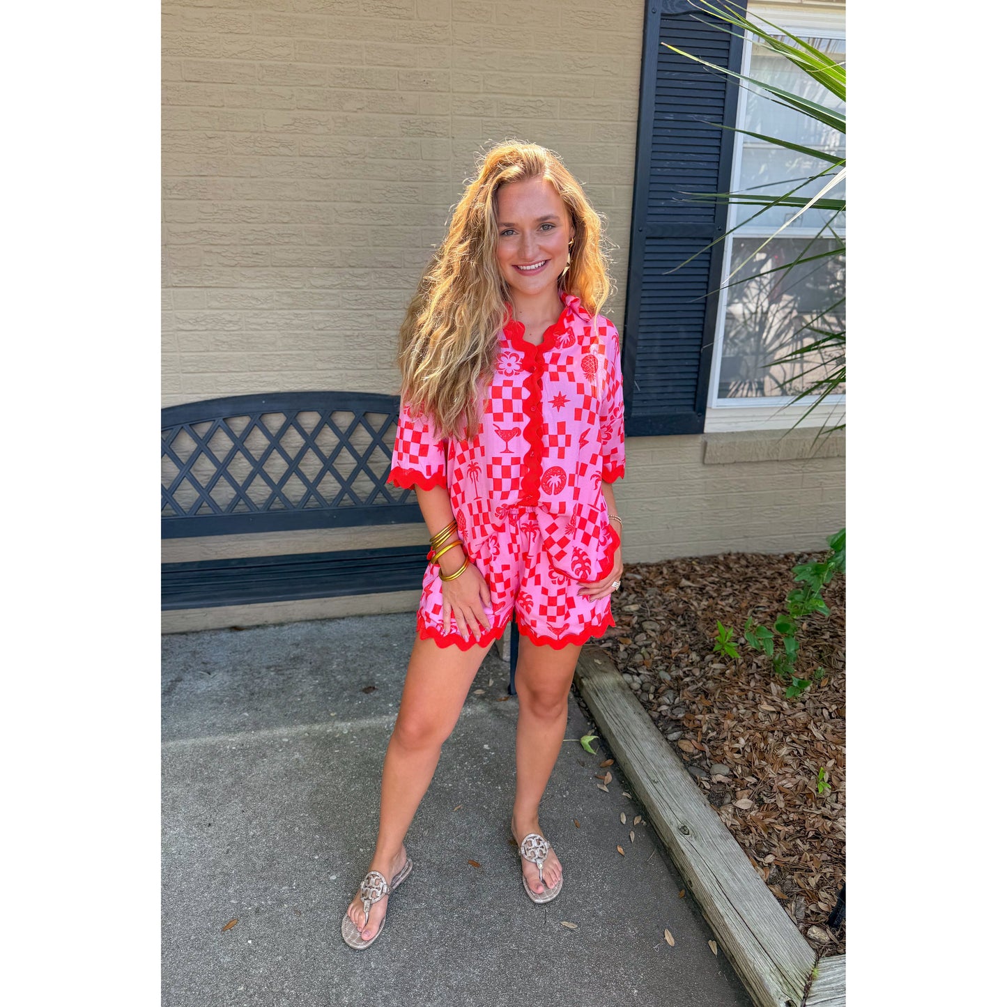 Sutton Pattern Ric Rac Top, Orange/Pink