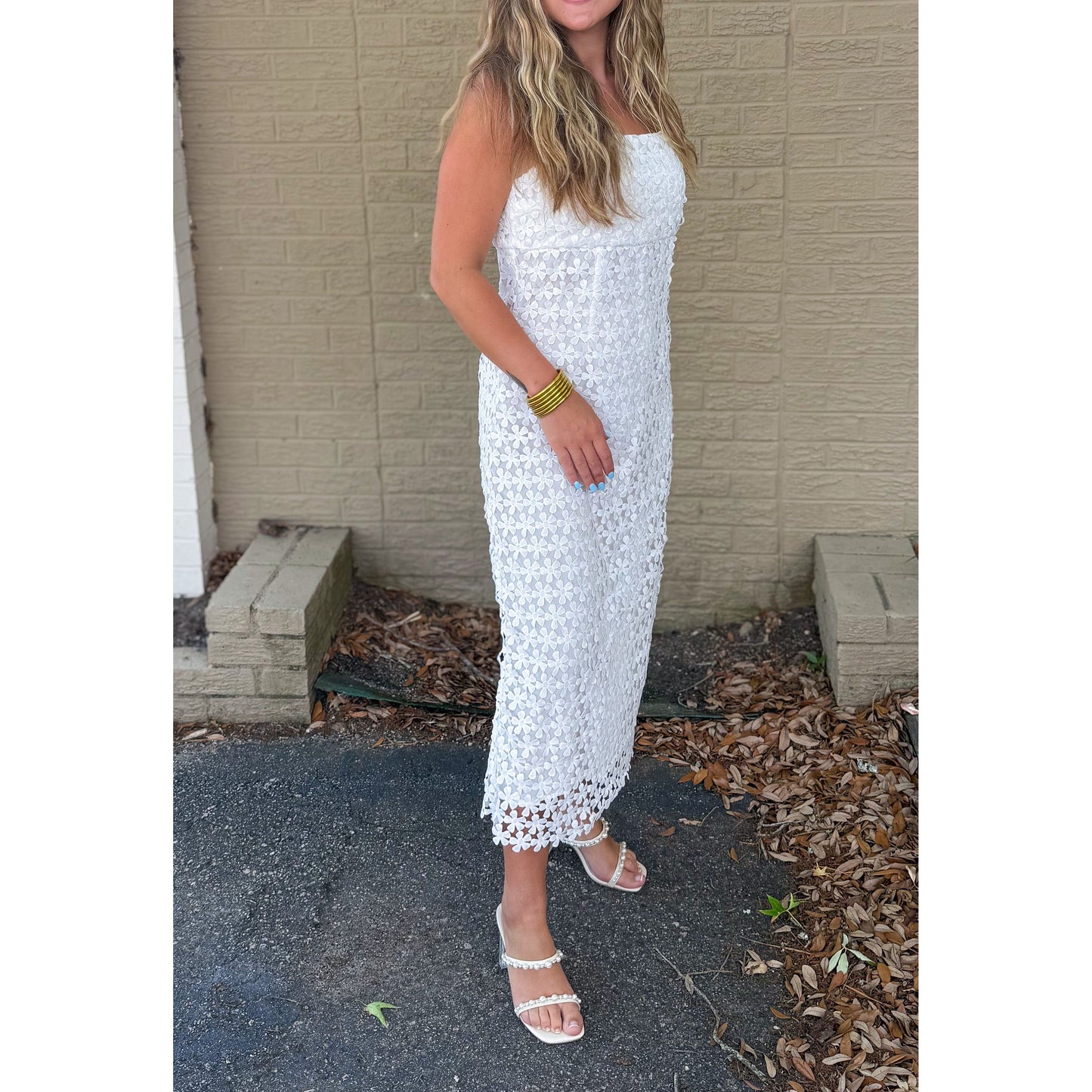 Soph Flower Midi Dress, White