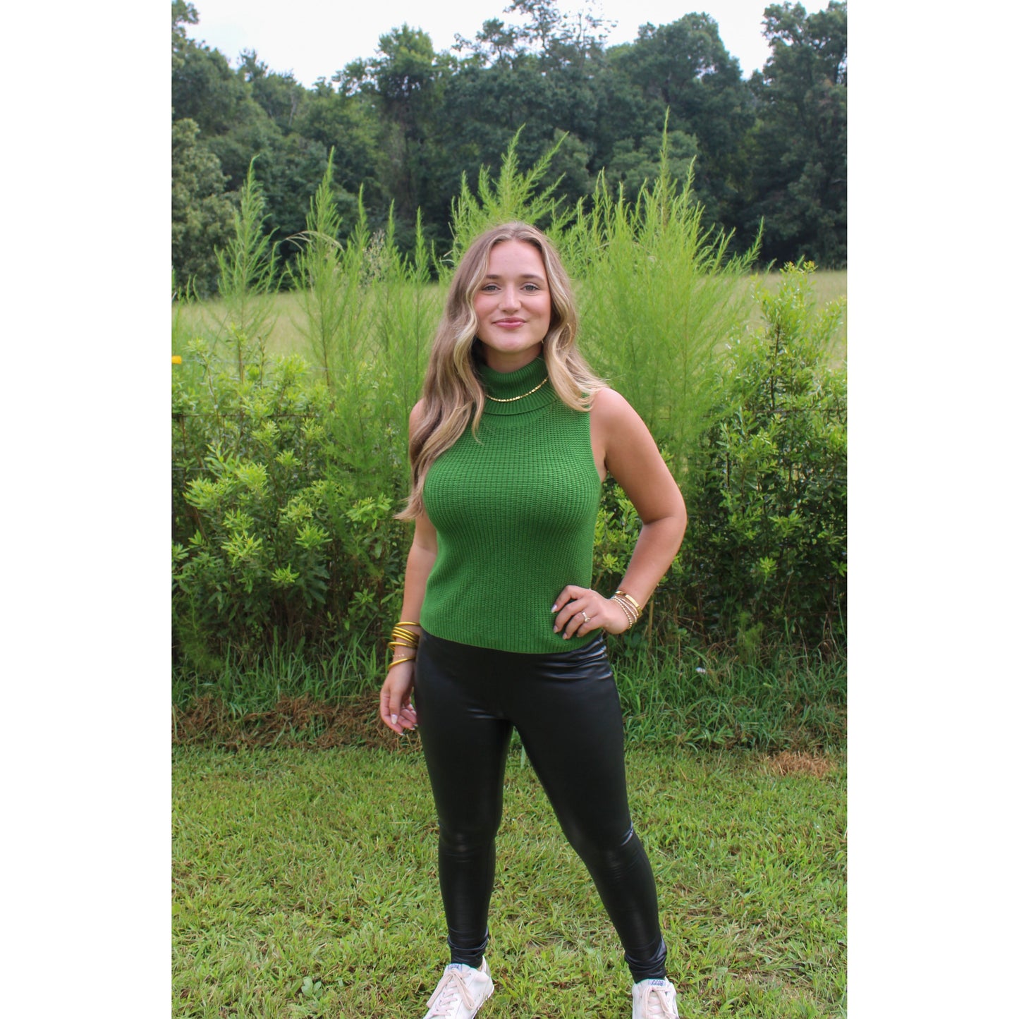 Gracie Turtleneck Knit Top, Green