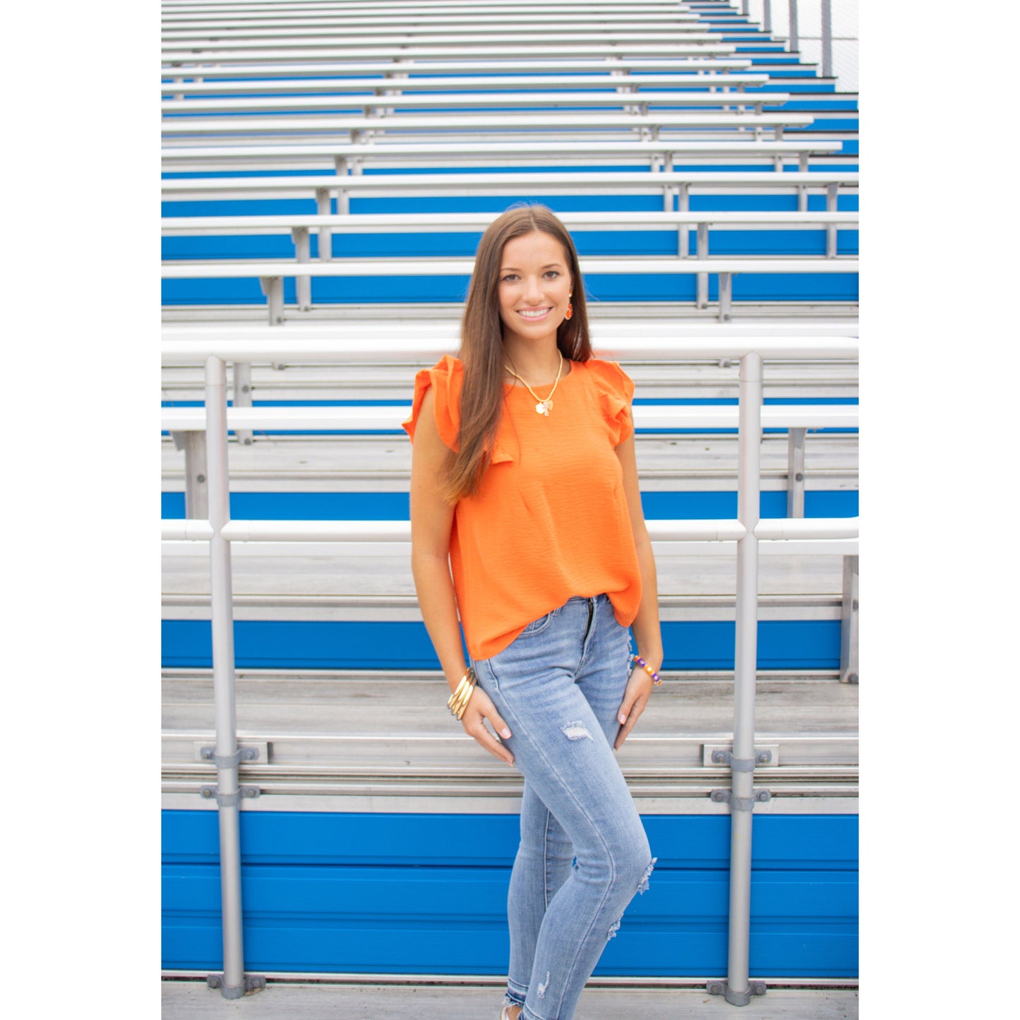 Khloe Round Neck Top, Orange