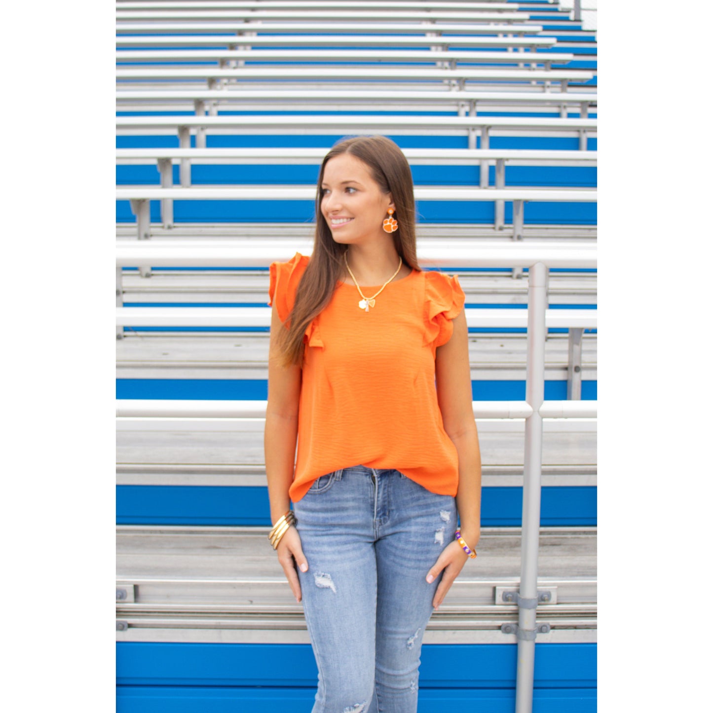 Khloe Round Neck Top, Orange
